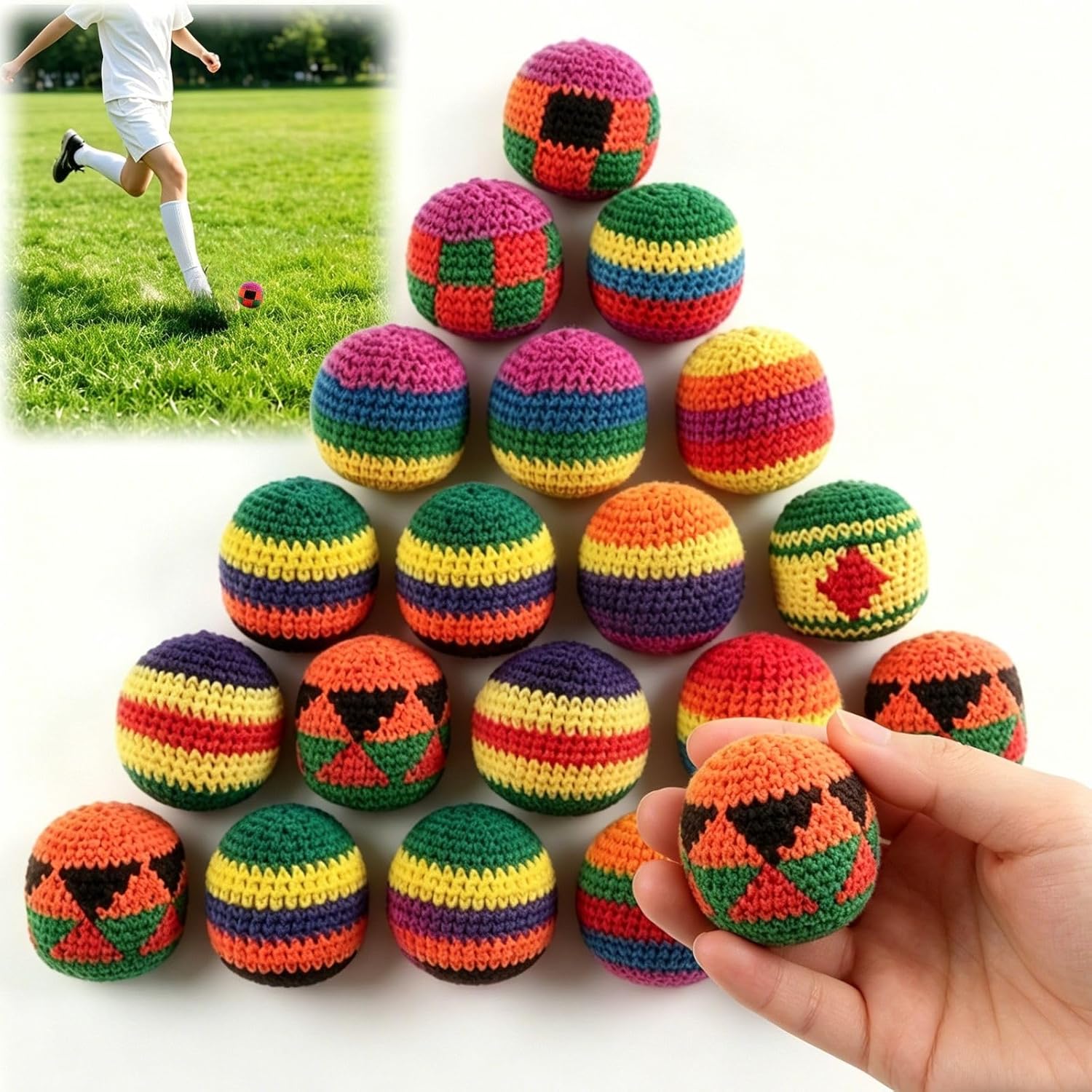 24Pcs Footbag for Adults,2026 Upgraded Crochet Footbags,Footbag Perfect for Outdoor Games & Beginners,Improves Coordination and Offers Fun