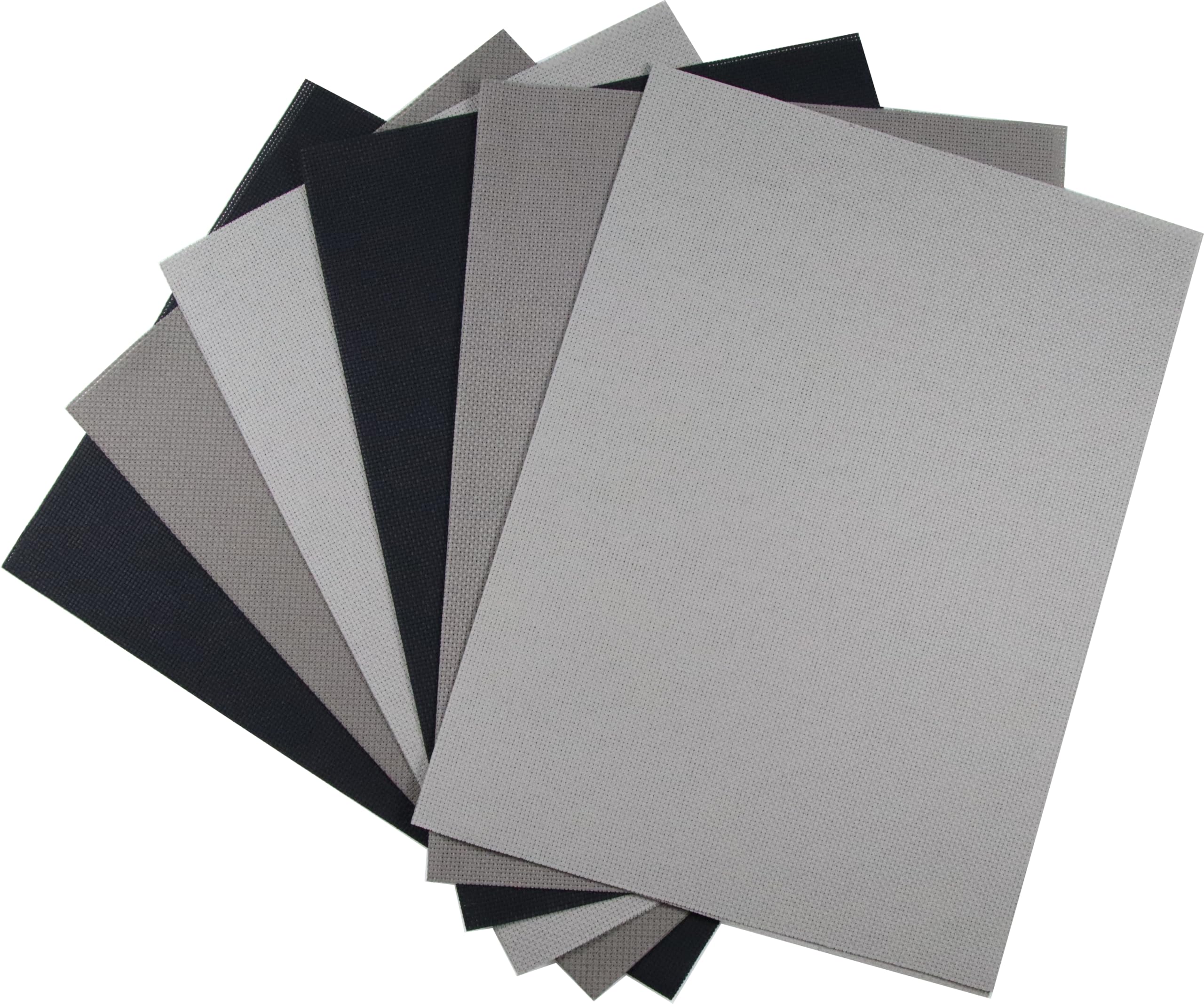 KCS 4/6 pc of 12" x 18"(30cmx45cm) 16 Count Cotton Aida Cloth Cross Stitch Fabric (6 pc,Medium Grey+Dark Grey+Black)