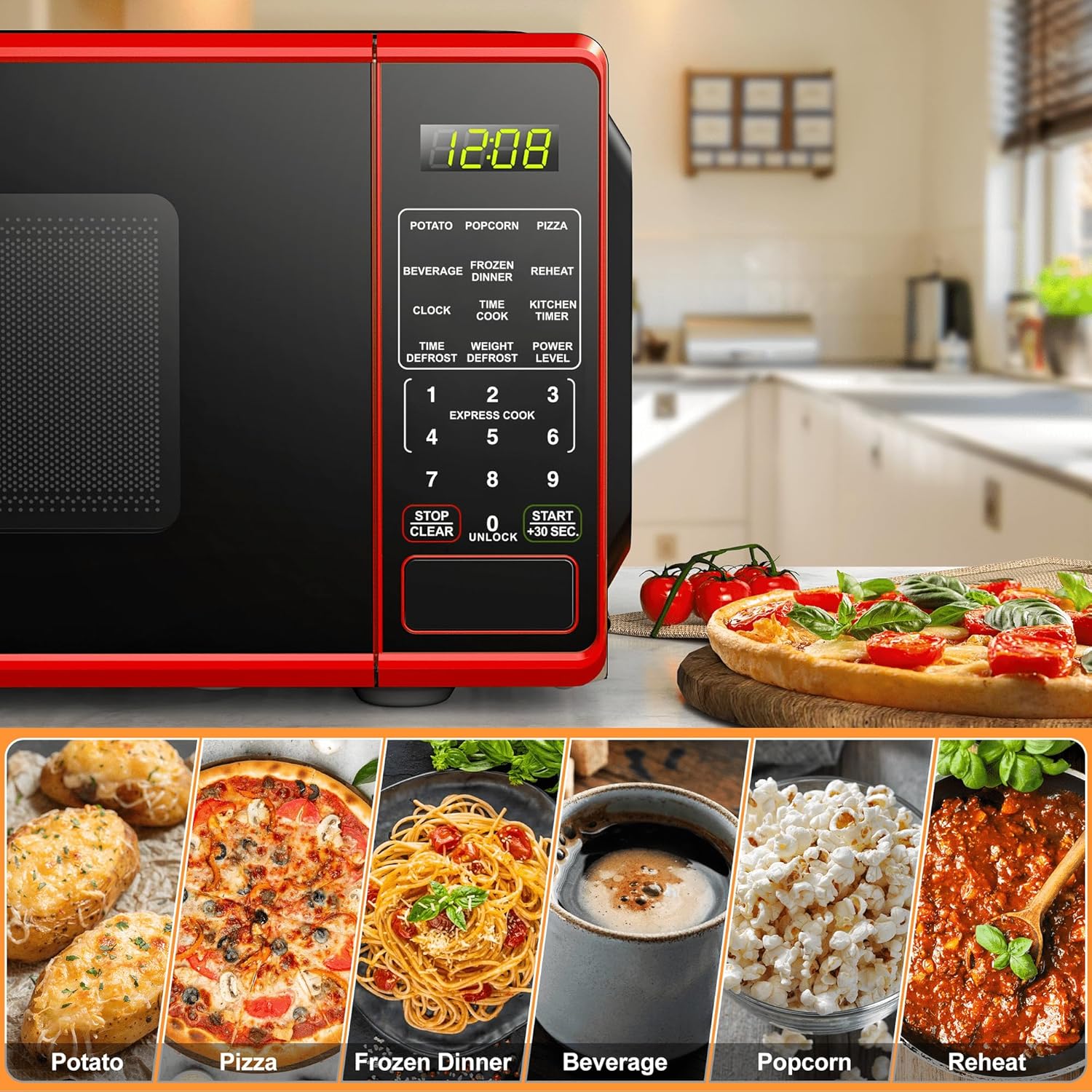 Mainstays 0.7 Cu Ft Countertop Microwave Oven, 700 Watts Compact Microwave with LED Display, 10 Power Levels & 6 Quick-Set Menus Child Safety Lock & Timer Small Microwave for Dorm, Office, Kitchen