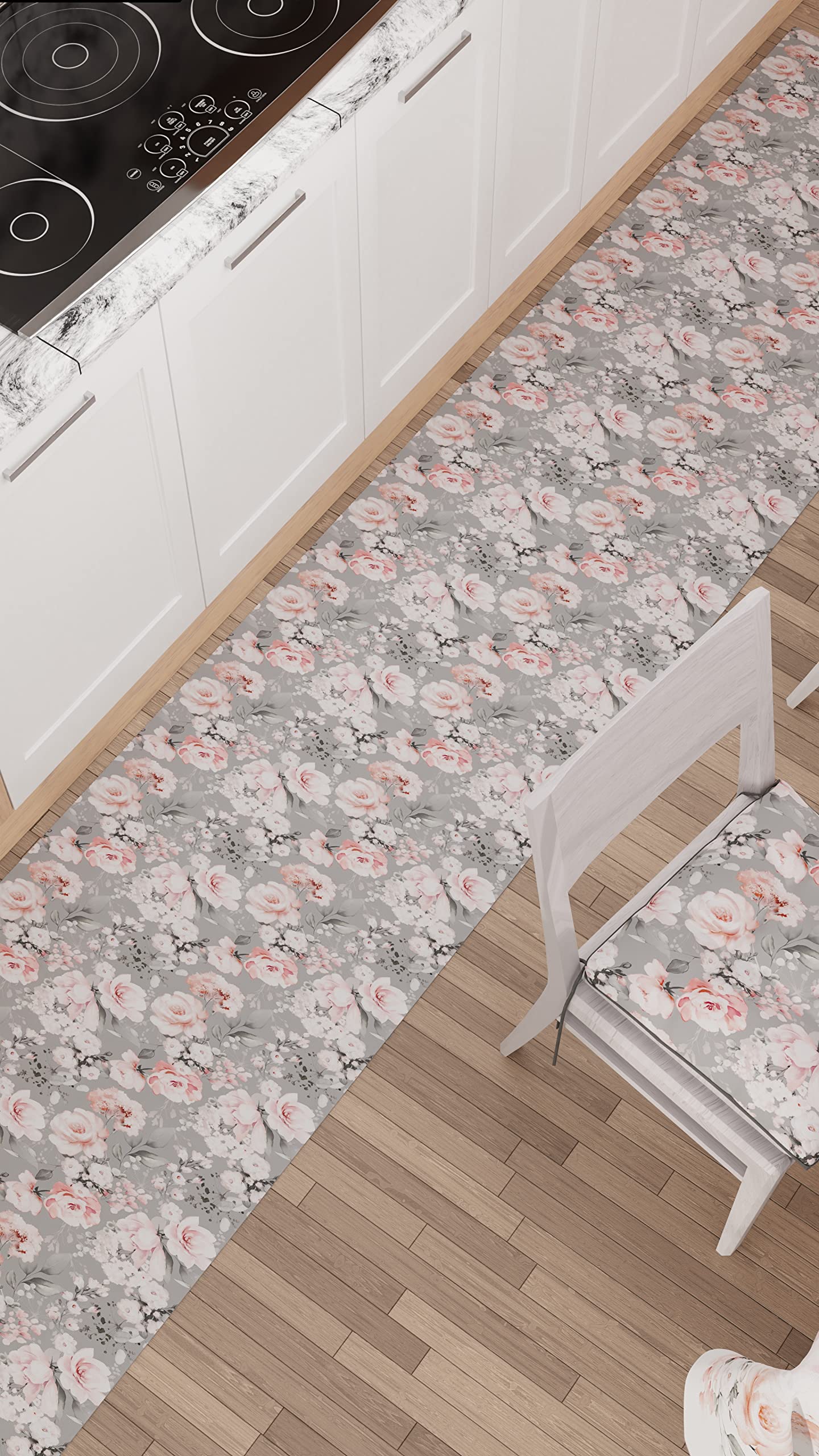 PETTI Artigiani Italiani - Kitchen Rug Runner Kitchen Non-Slip and Washable 52 x 80 cm Floral Design 17 Grey 100% Made in Italy - Image 3