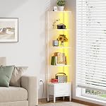AFLUI 6-Tier Corner Shelf with LED Light & Fabric Drawer, 75" Tall Corner Bookshelf for Small Space, Narrow Book Shelf for Corner, Living Room, Bedroom, Rustic Brown