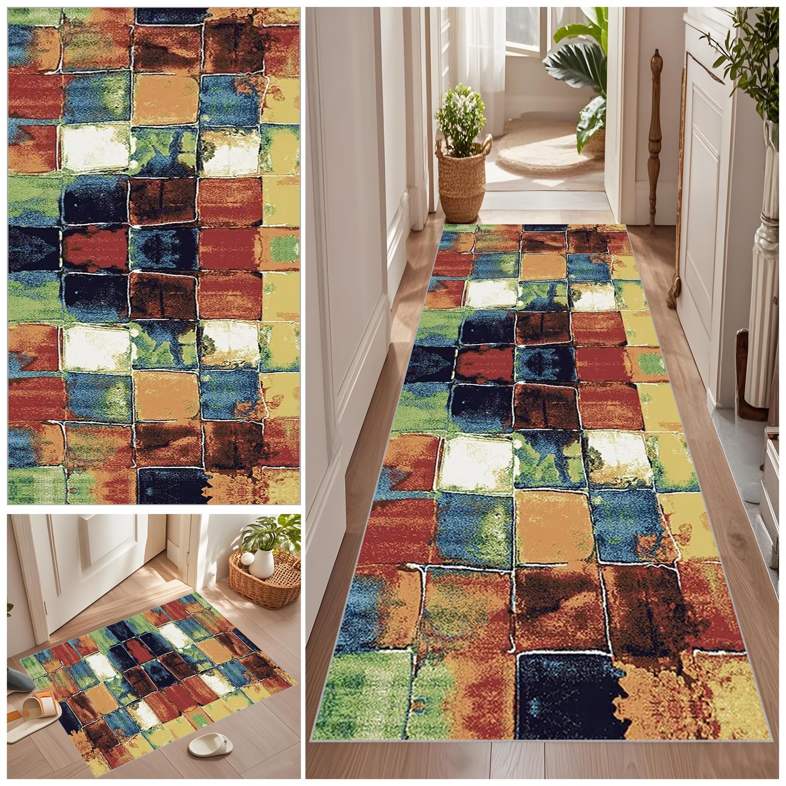 Tapis Cuisine Devant Evier 60 x 140 cm Antidérapant et Lavable Tapis Couloir Long Moderne Motifs Géométriques Tapis d Entree Interieur Tapis de Passage au Metre Tapis de Couloir Salon Chambre