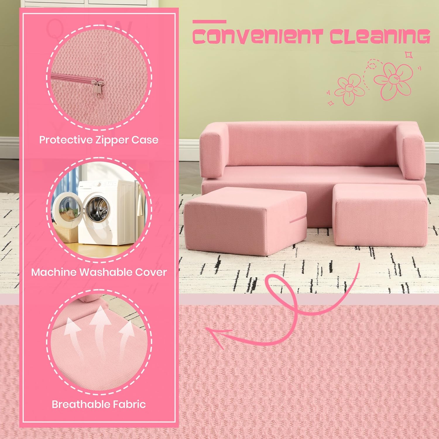 Kids Couch - Modular Kids Sofa for Toddler and Baby Playroom/Bedroom Furniture Removable Cover