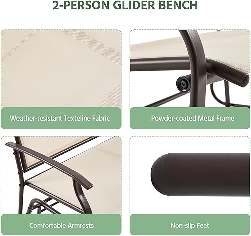 Miniatura 7 de Yaheetech Outdoor Glider Banco planeador para 2 personas, silla de patio, sillas mecedoras de patio, sofá biplaza para patio trasero, piscina,