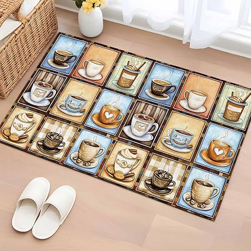 Miniatura 15 de 5ft Round Rug, Watercolor Coffee Non-Skid Rubber Backing Large Area Rugs - Living Room Bedroom Home Office, Retro Coffee Patchwork Indoor Floor