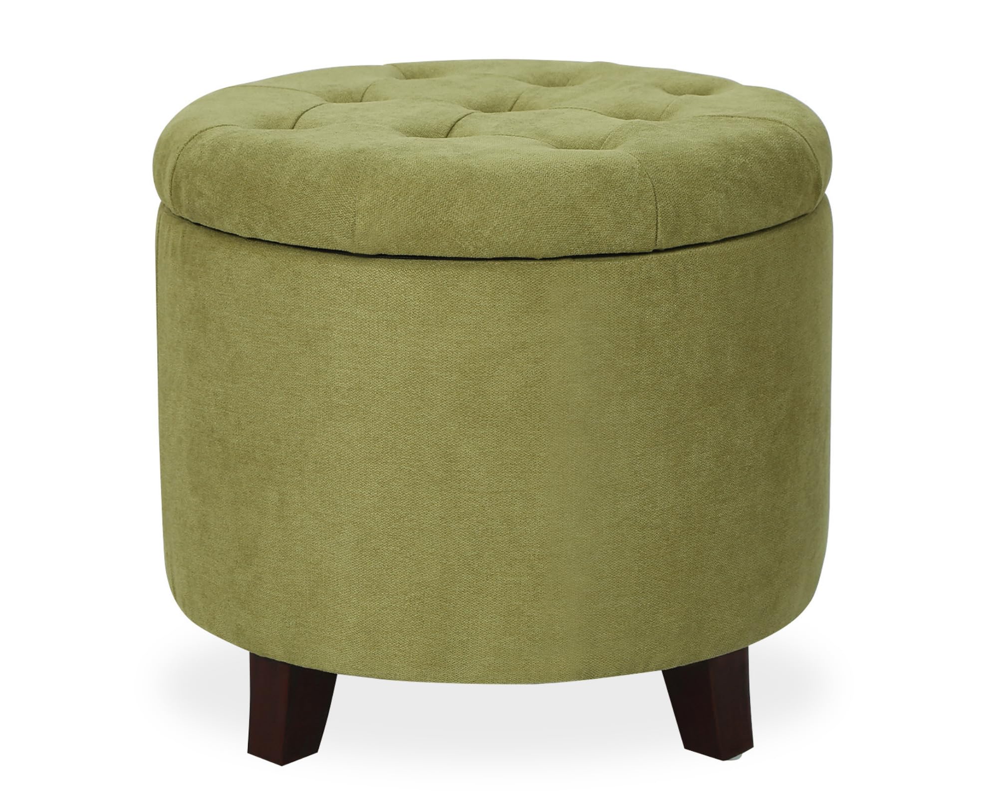 Adeco Fabric Cushion Round Button Tufted Lift Top Footstool, Height 17 Inches Storage Bench Ottoman, Strudy, Kiwi