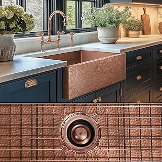 FSW1105 LUXURY 33-INCH HEAVY 12-GAUGE MEDIUM PATINA COPPER FARMHOUSE SIN...