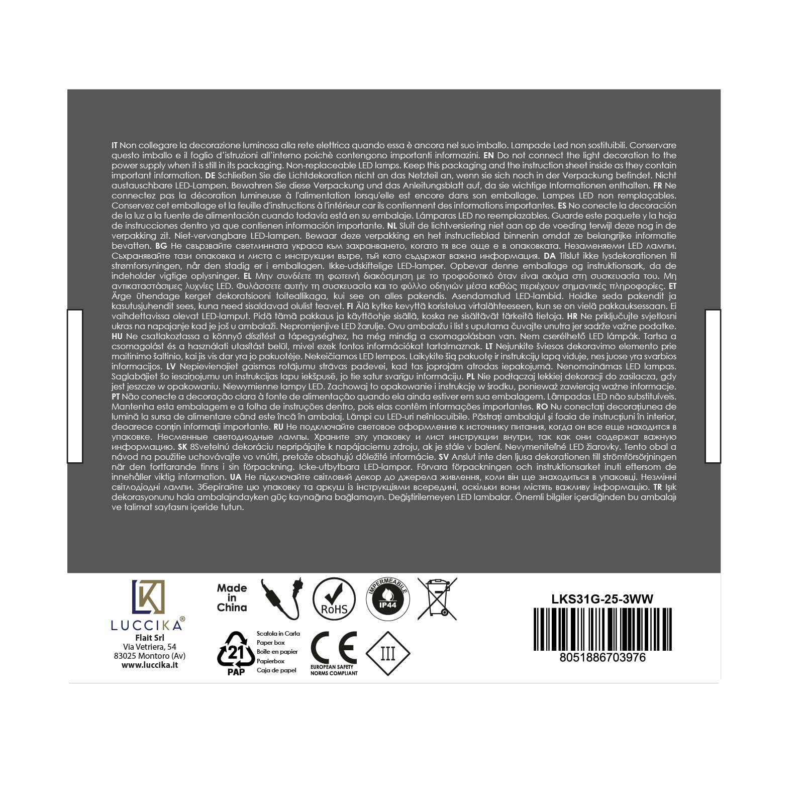 Luccika Stringa di Luci Maxi LED Smart con APP, Catena Luminosa Dimmerabile in 3 Tonalità di bianco caldo, Giochi di Luce con Musica, Timer, Memoria, IP44, Interno Esterno (25 Metri - 250 Maxi Led)
