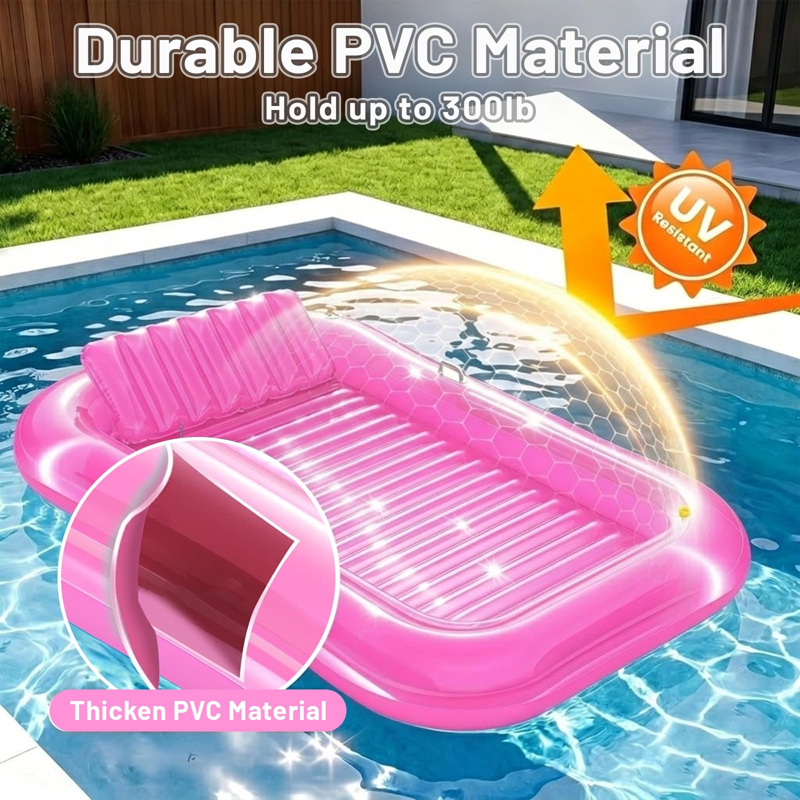 SEDEX Aufblasbare Tanning Pool für Erwachsene, Luftmatratze Pool mit Kissen & 2 Getränkehaltern Sonnenpool Bräunungspool für 1-2 Personen Sonnenliege Wasser für Garten Balkon Terrasse Matratze Sommer