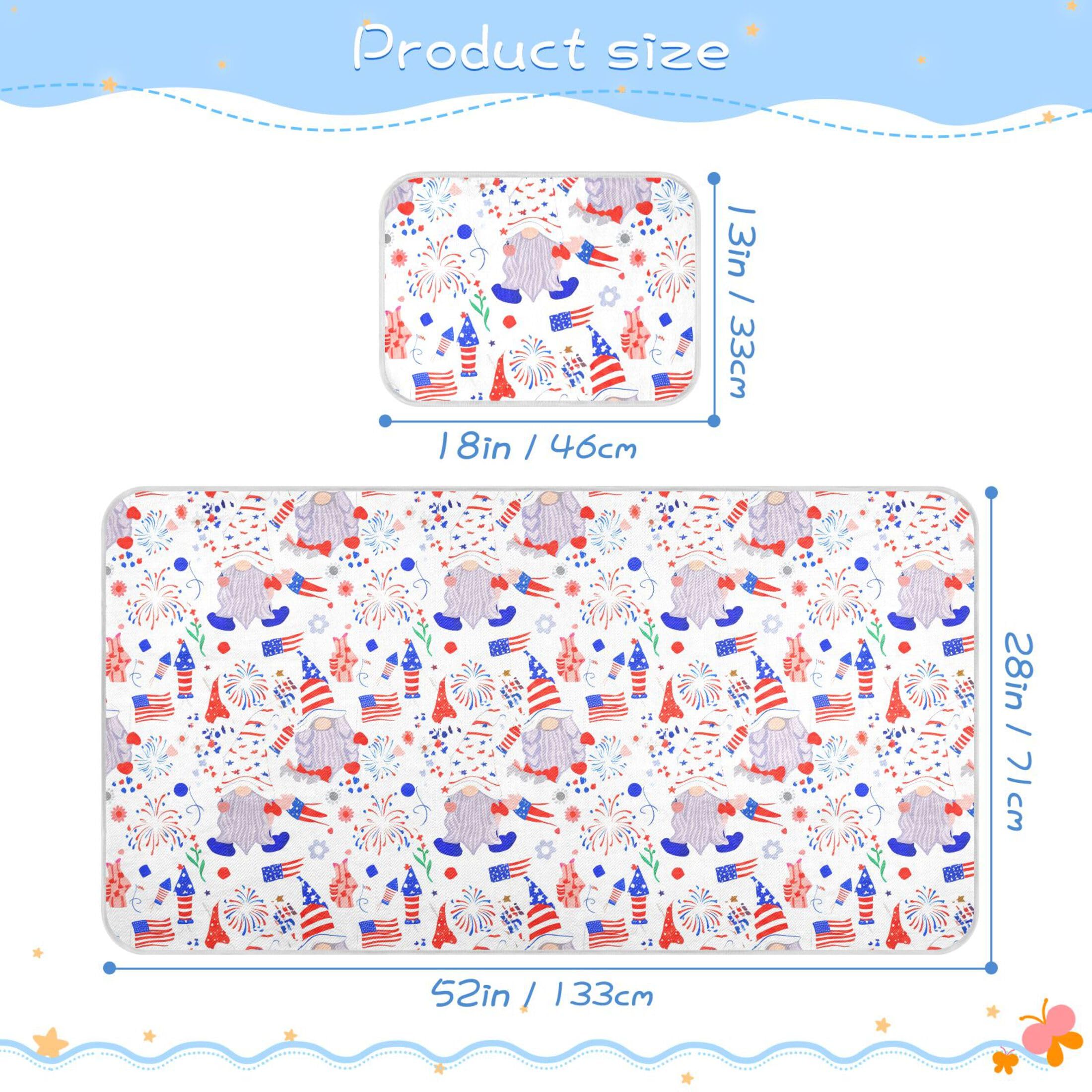 Takiito Patriotic Gnomes Baby Cooling Mattress Pad, Soft & Breathable Cooling Mat Keep Baby Cool in Summer 28x52 in, Nursery Essential