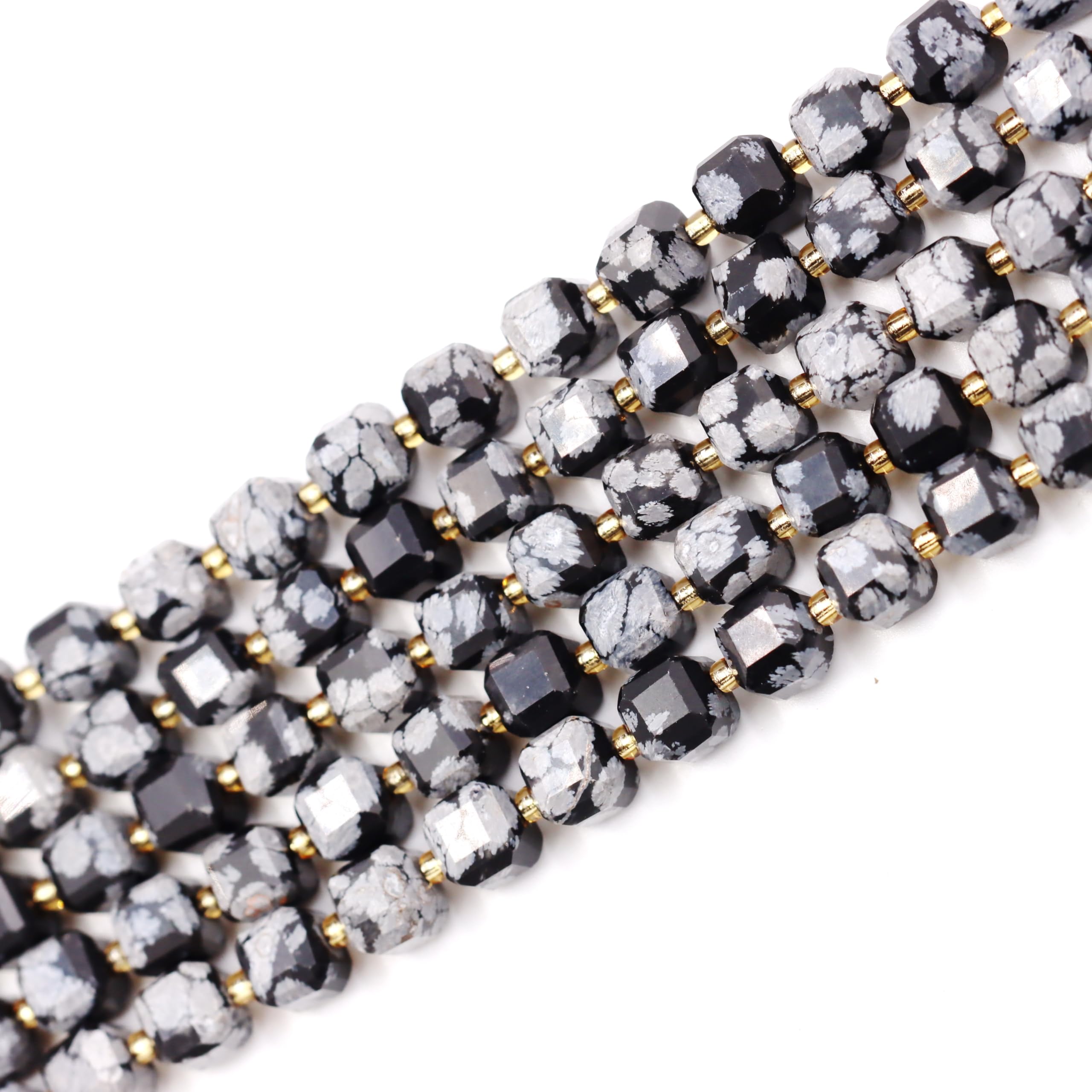 Koraliki z kamienia naturalnego do produkcji biżuterii, sprzedawane na torbę 5-pasma wewnątrz, fasetowana kostka Snowflake Obsidian 8mm