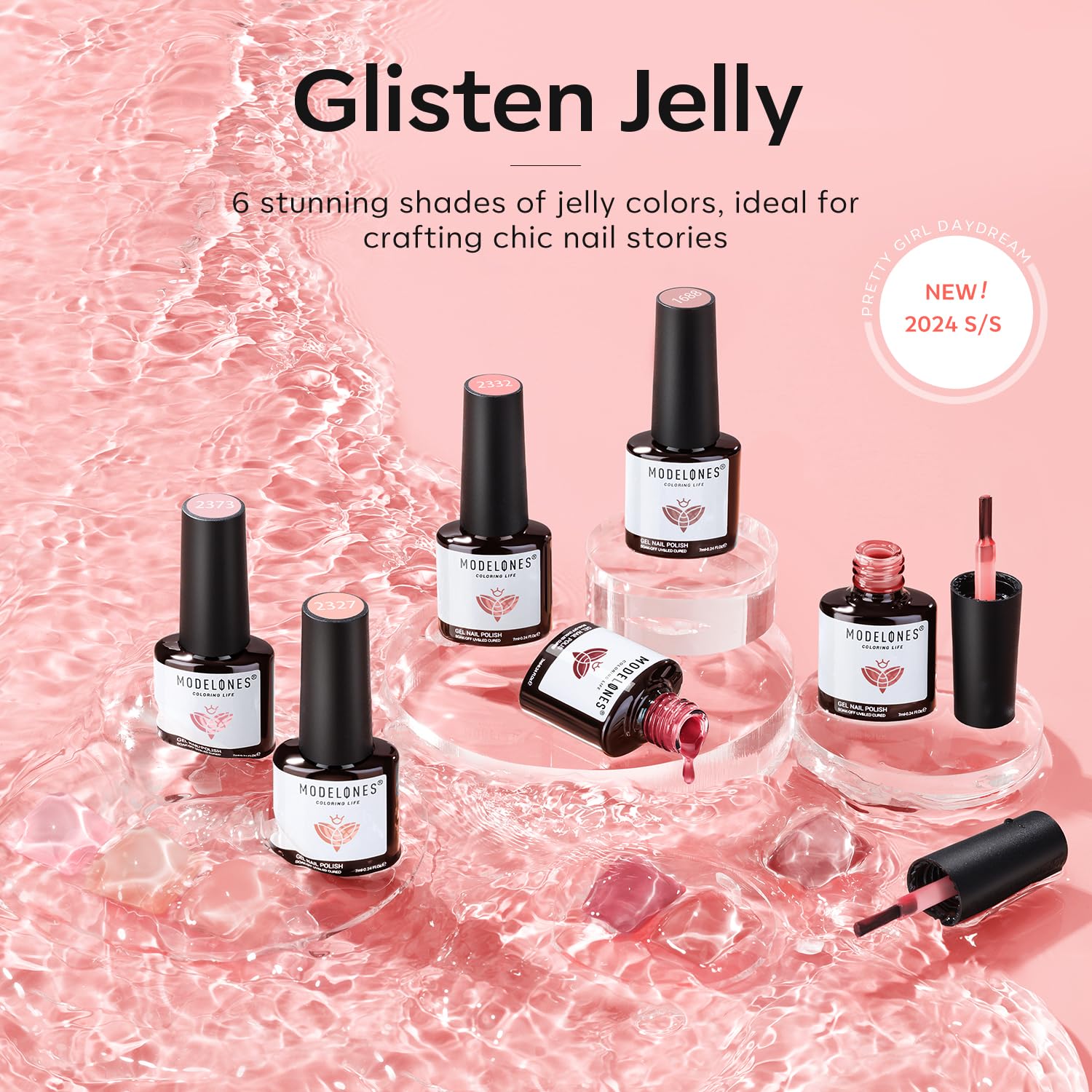 Modelones Zestaw żelowych lakierów do paznokci, 6 kolorów, żelowe, przezroczyste, różowe, nude, brązowe, żelowe lakiery UV do Starter Nail Art Salon DIY Home, 7 ml