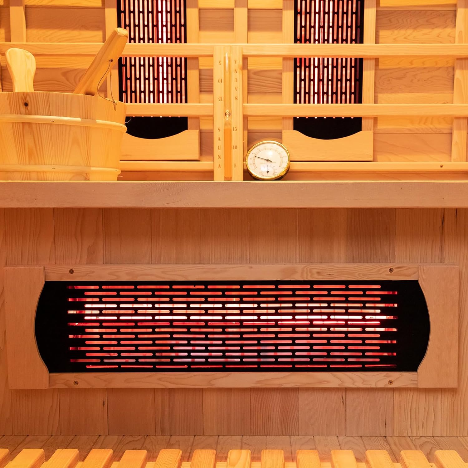 Wood Home Hybrid Sauna for 2 Person, Far Infrared & Steam Dual System Indoor Traditional Saunas, 1900W/3.5KW, 9 Heating Elements and Heating Stove, Speaker, Oxygen Bar, Water Bucket, Rocks, Hemlock