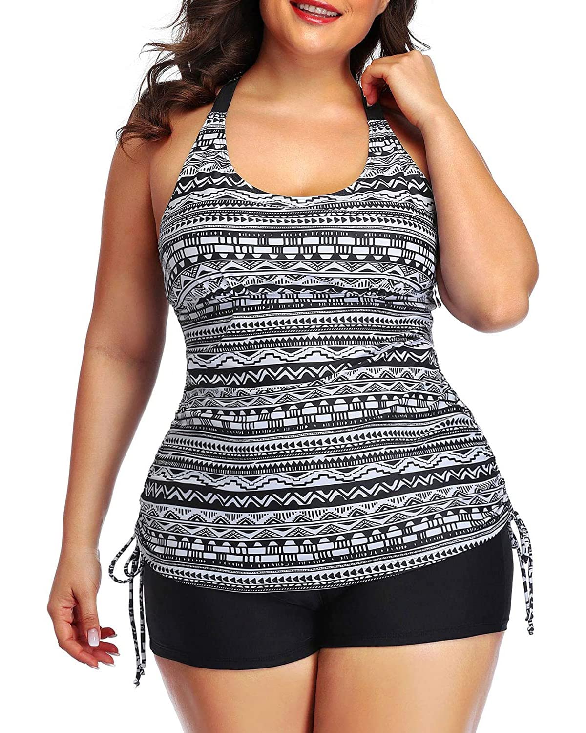 Women Plus Size Tankini with Shorts Two Piece Bathing Suits Athletic Swimsuits Tummy Control Swimwear-image-26