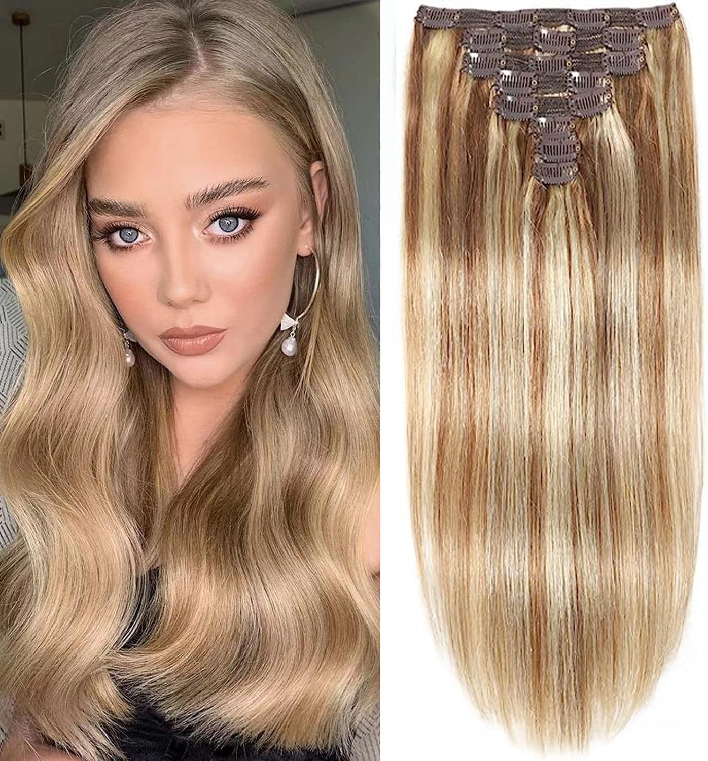 18inch Double Weft Clip in Hair Extensions Real Human Hair 8pcs 100g