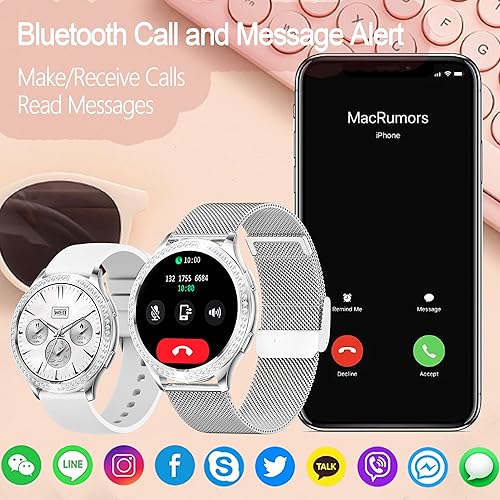 Miniatura 2 de Dvtlfrj Reloj inteligente para mujer con diamantes, pantalla táctil HD de 1.32 pulgadas, más de 100 modos deportivos, rastreador de fitness,