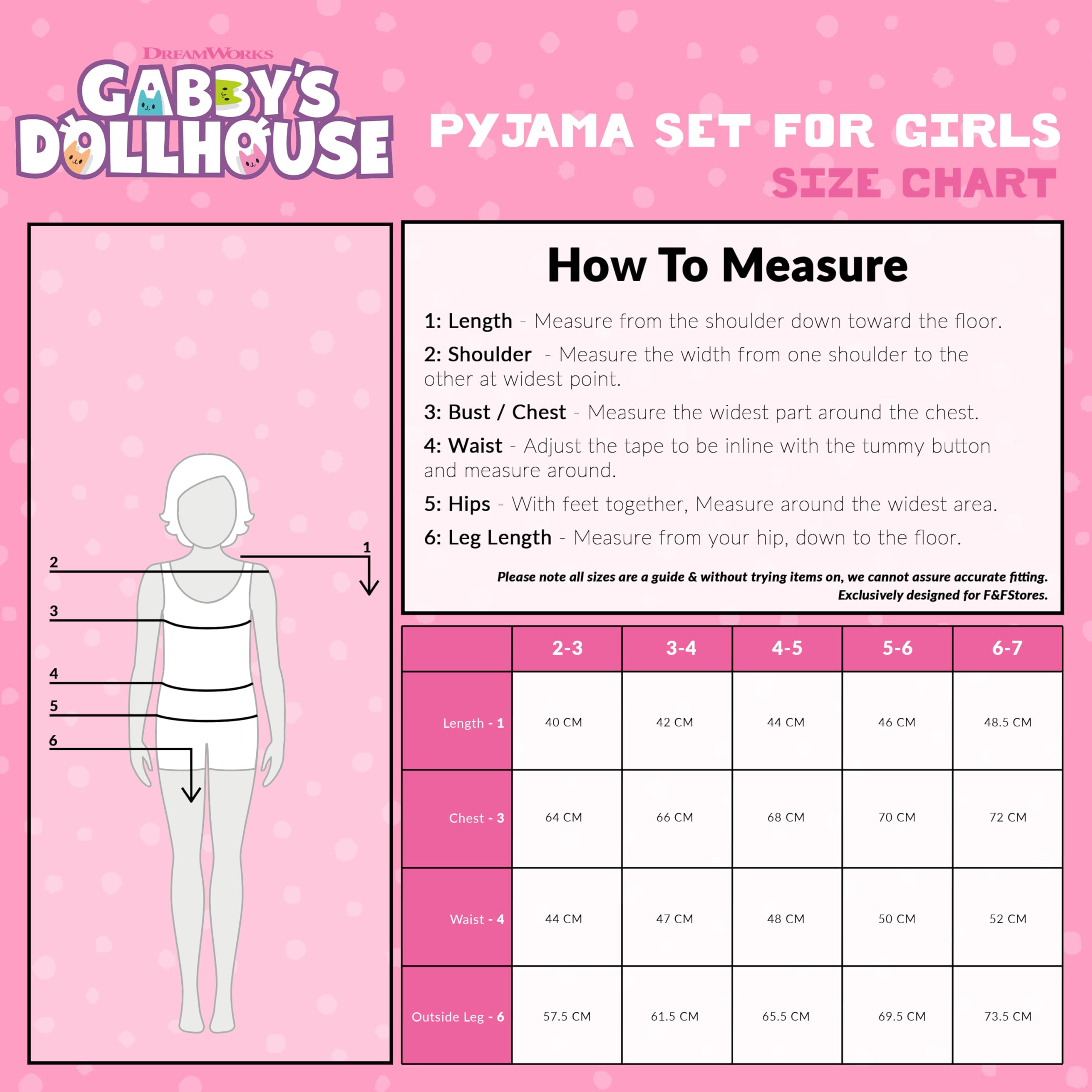 Gabby’s Dollhouse Pigiama Bambina, 2 Pz Abbigliamento da Notte - Regalo Ragazza (Rose, 6-7 Anni)