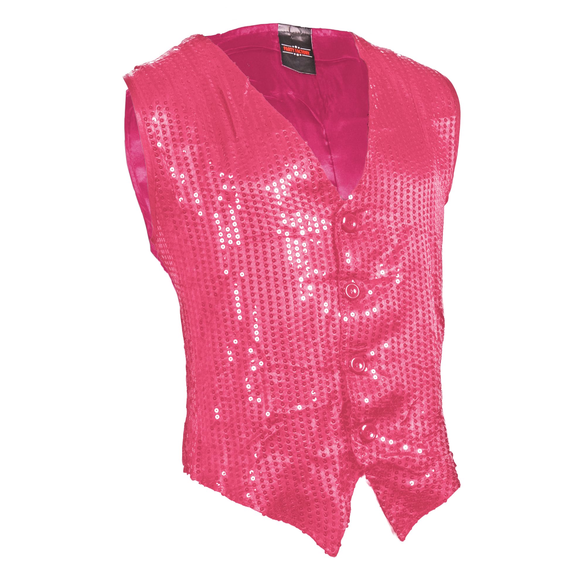 Party Factory Paillettenweste für Damen und Herren, in Pink, Größe S, Unisex Pailletten Oberteil für Party, Shows oder Karneval, Glänzendes Party-Outfit für besondere Anlässe