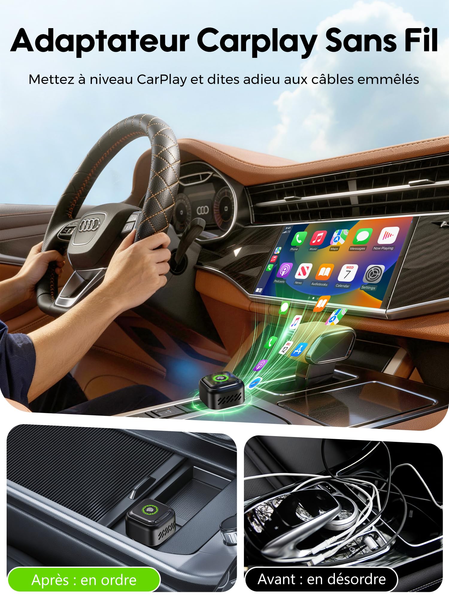 kungfuren Adapter samochodowy Android Carplay bezprzewodowy: adapter 2 w 1 Plug and Play USB/C Mini dongle Konwerter z przewodowego na bezprzewodowy dla iOS 10+/Android 11+ i samochodów od 2018 roku