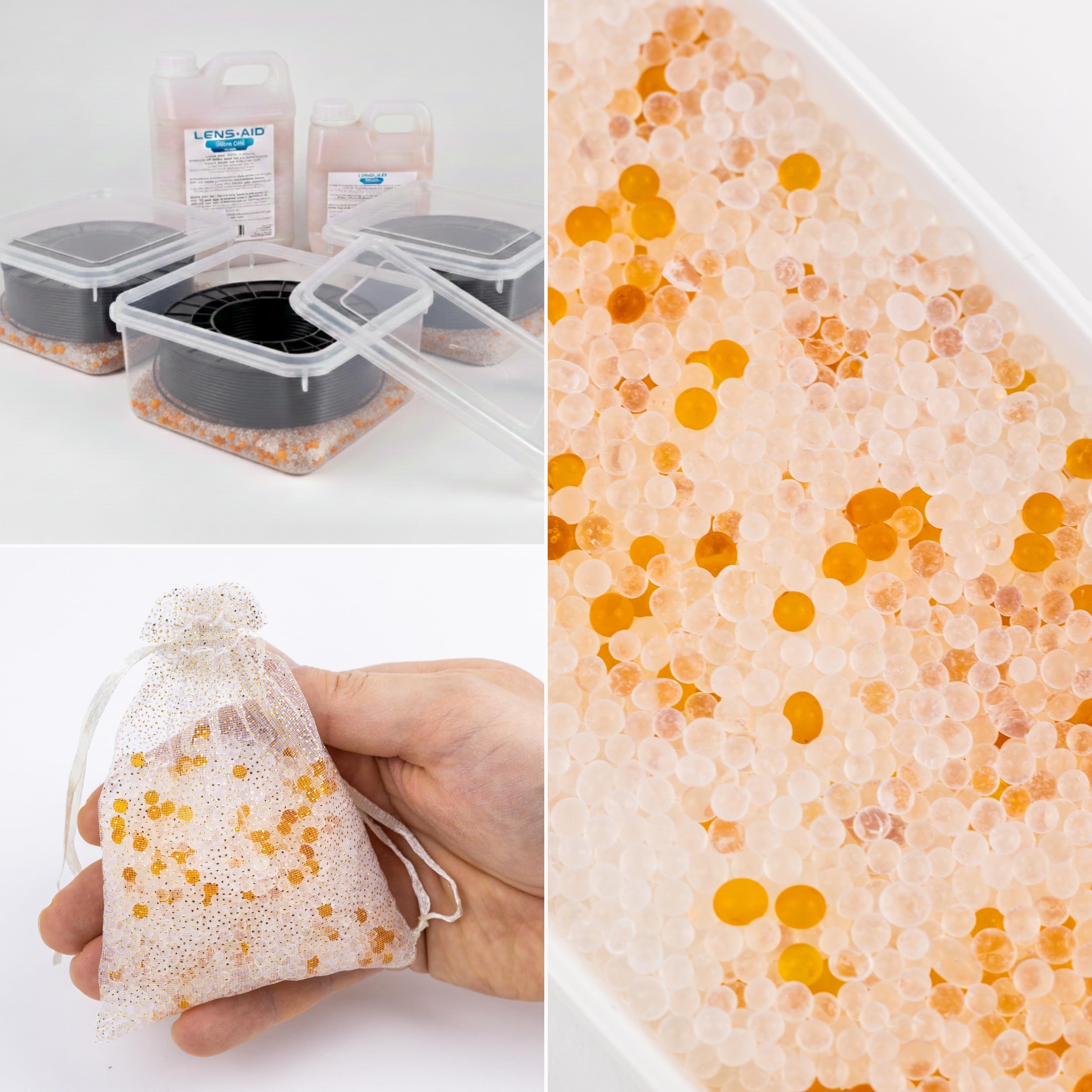 Lens-Aid Silica Gel 2kg Großbehälter – regenerierbare Trockenmittel-Perlen mit Farbindikator Orange Grün – Feuchtigkeitskontrolle für 3D-Filament, Auto, Kameratasche, Kleiderschrank