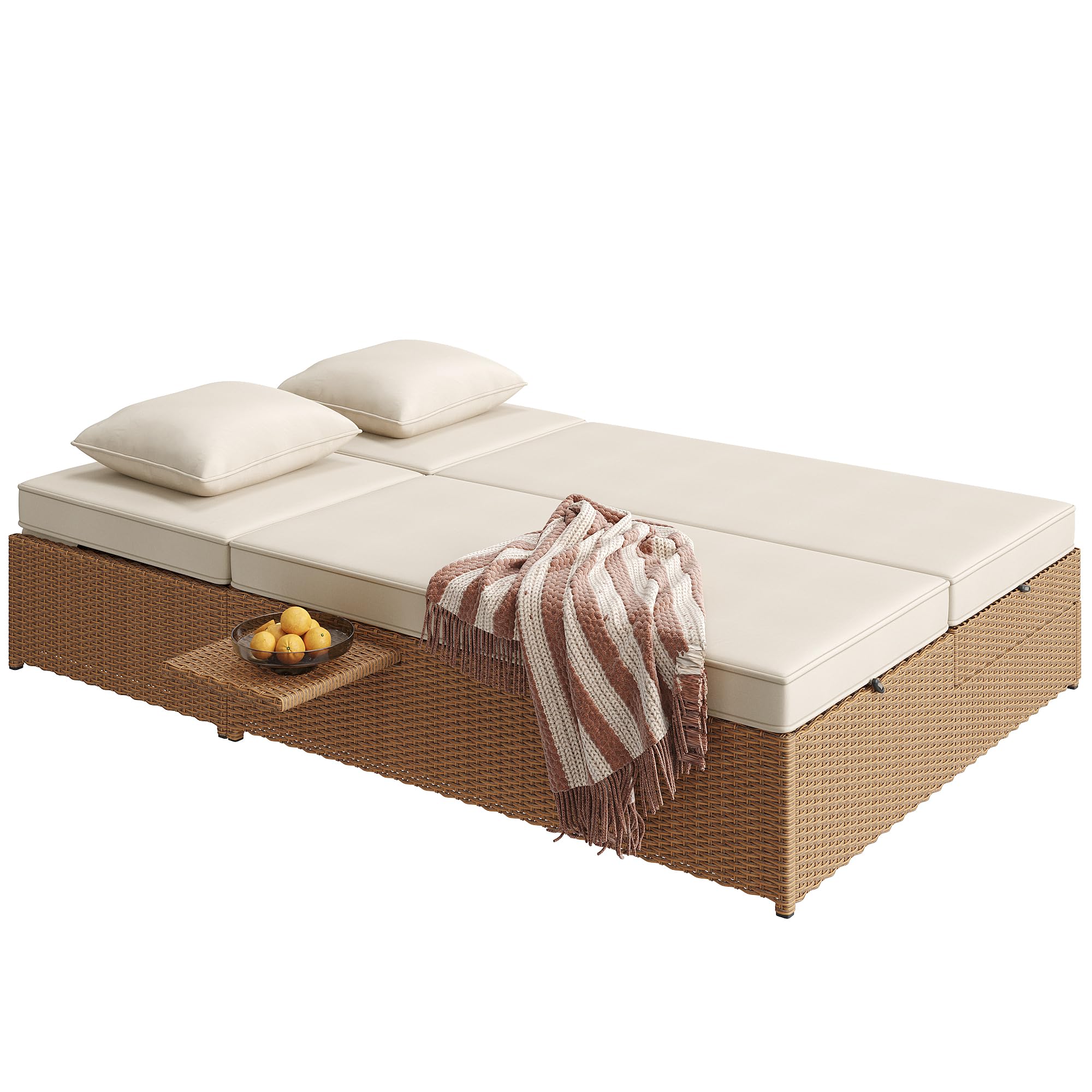 Sdraio da giardino per esterni, letto matrimoniale, in rattan, che può essere utilizzato come mobili da giardino all'aperto, adatto per lounge, balconi e giardini, resistente alle intemperie