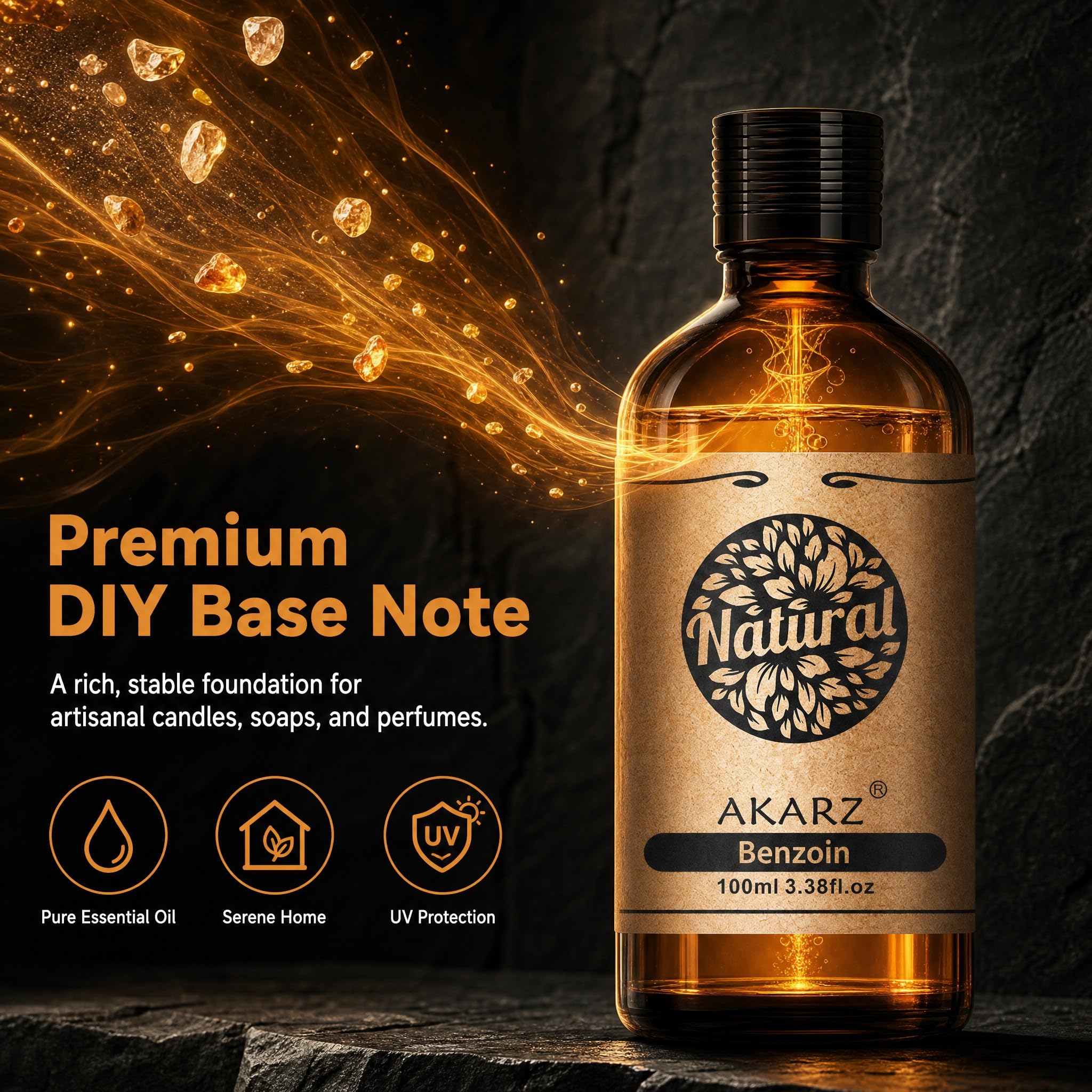 AKARZ 100ml Olejek esencjny z Benzoiny - Naturalny olejek aromatyczny do dyfuzorów, lamp aromatycznych i aromatów pomieszczeń