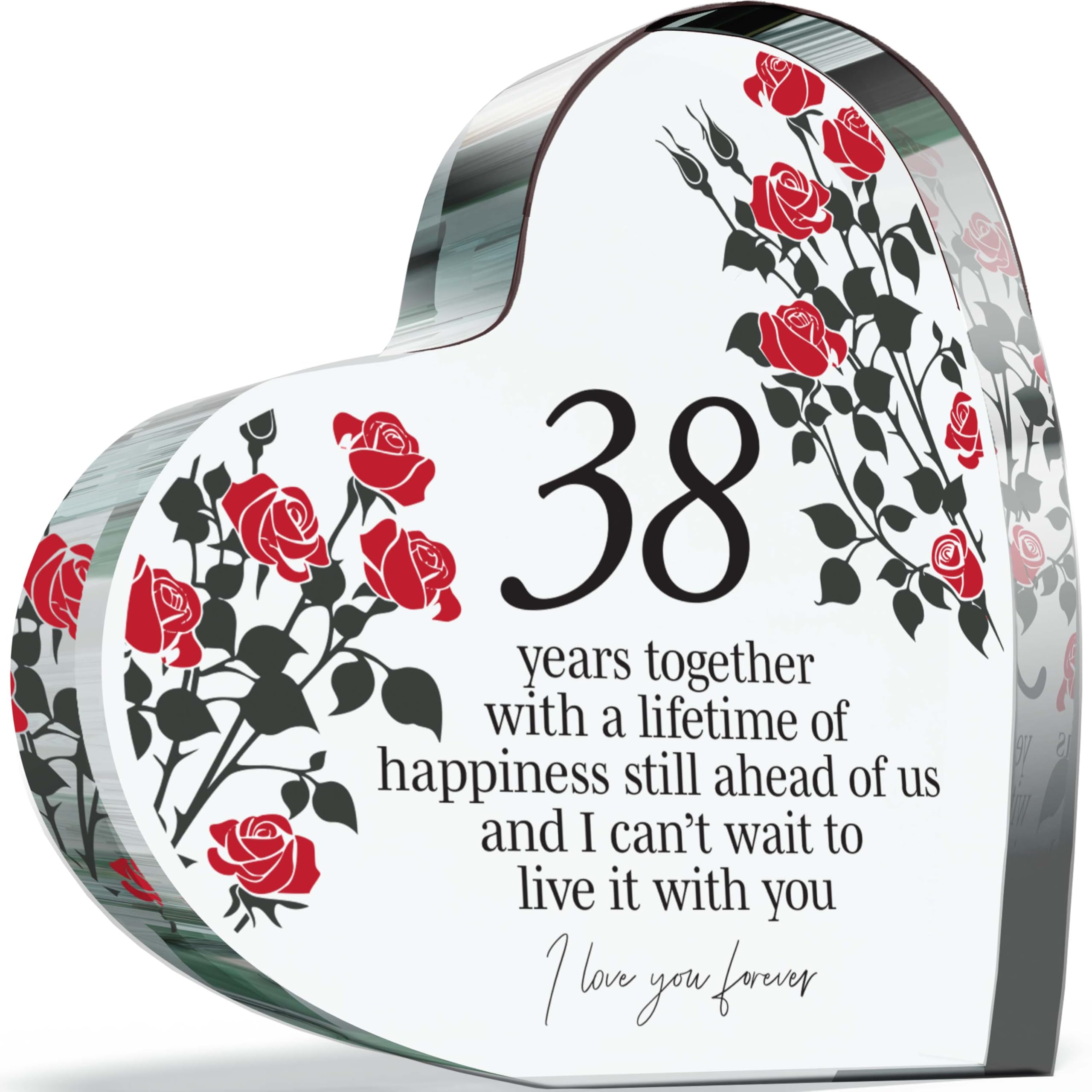 38th Anniversary Acrylic Heart Plaque for Wife or Husband
