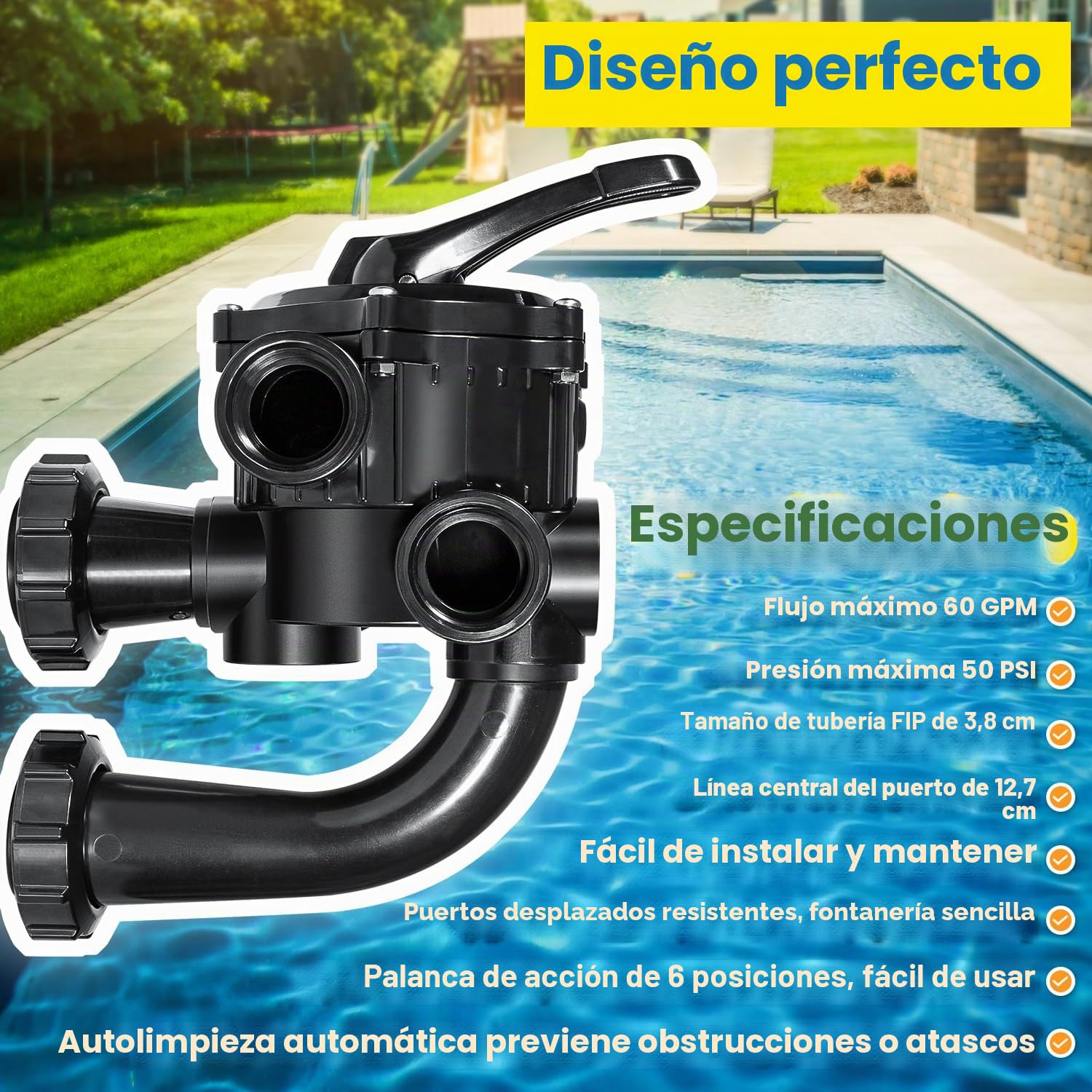 Repuesto para válvula Hayward Vari-Flo SPX0710X32 Kit de reconstrucción de válvula multipuerto de montaje lateral para filtro de arena de piscina y spa serie S200 y S240, puertos de 1.5 pulgadas,