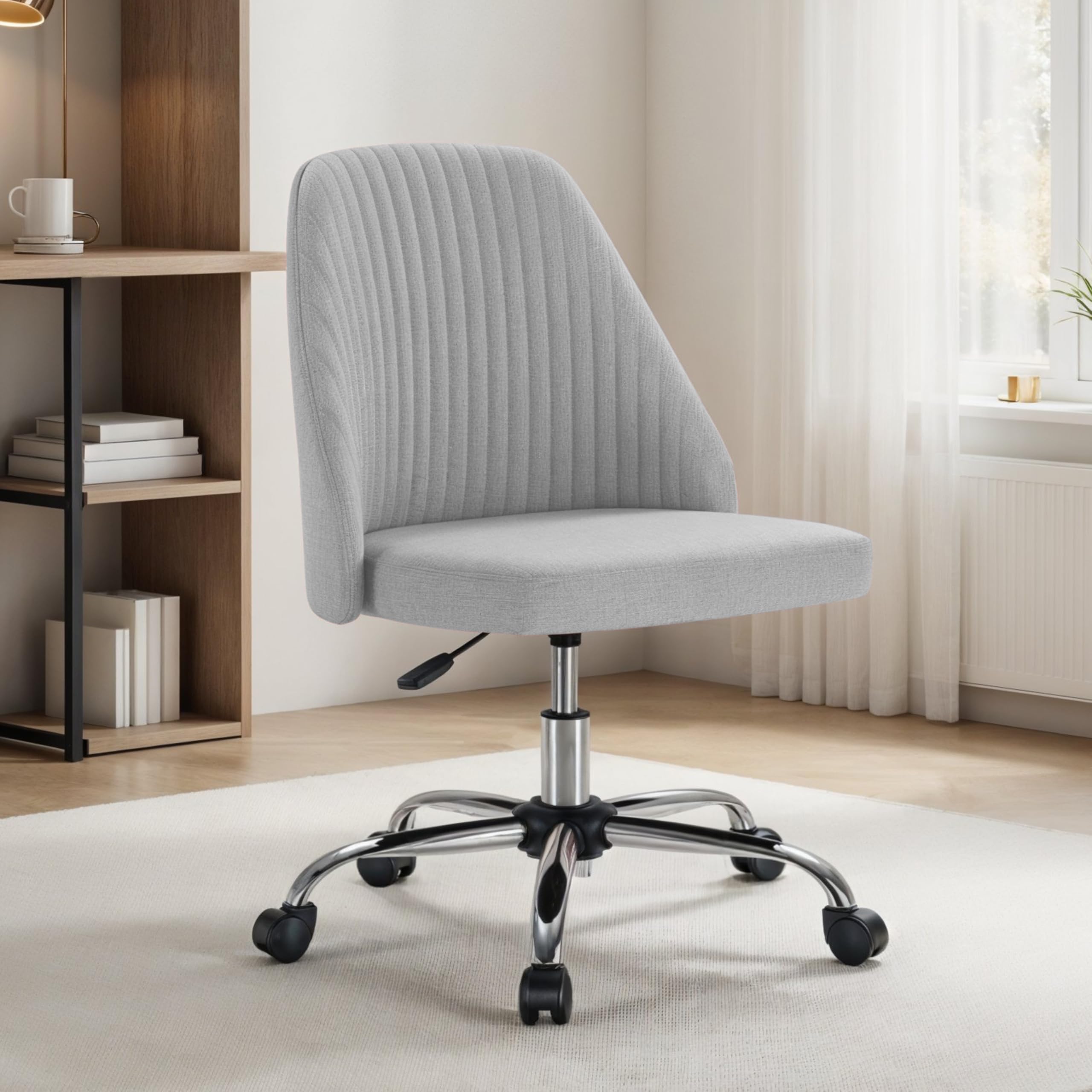 Simple Deluxe Armless Office Desk Chair, Modern Cute Swivel Vanity Chair Comfy Home Office Chairs with Wheels Height Adjustable Rolling Computer Task