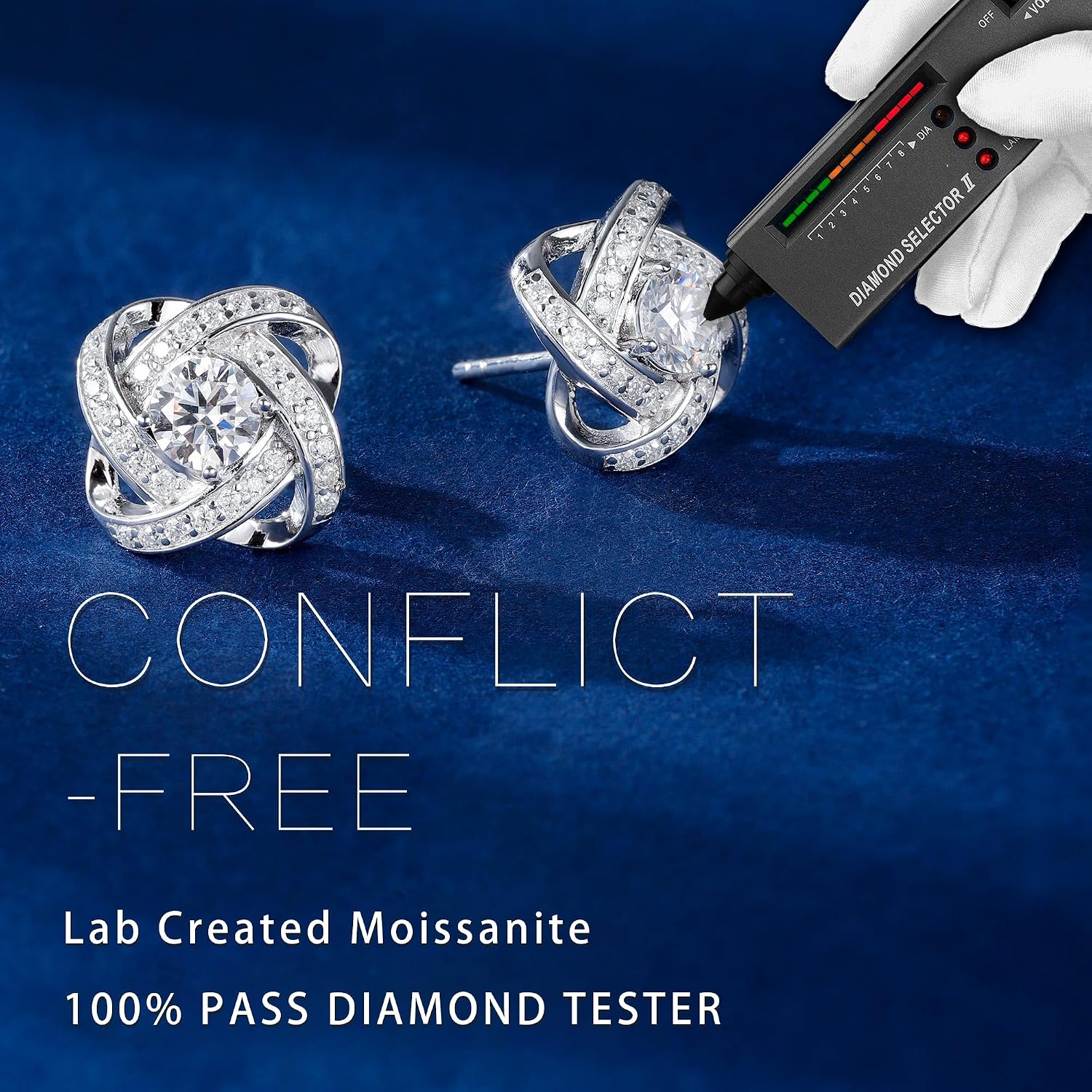 MOOSEA 1ct Love Knot Moissanite Earrings, Lab Created Moissanite 925 Sterling Silver Stud Earrings Anniversary Birthday Gifts for Women Mom Wife Girlfriend Grandma Jewelry Gift