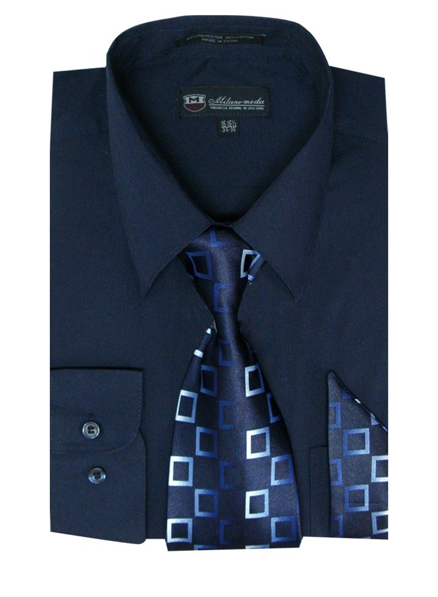 Milano Moda Men's Long Sleeve Dress Shirt with Matching Tie and Handkerchief SG21A