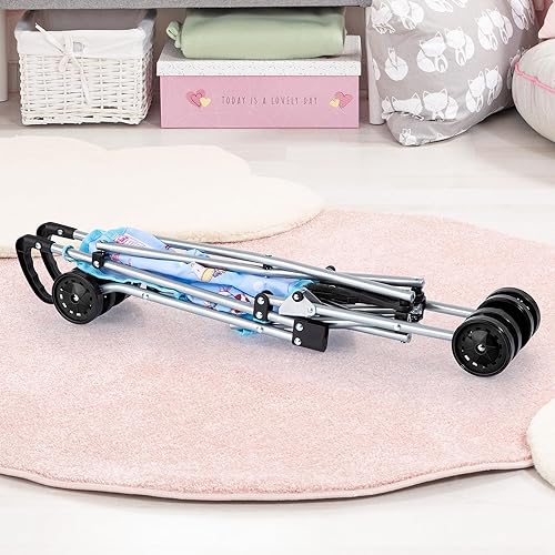 Miniatura 6 de Bayer Cochecito paraguas Buggy - Azul y vacas, accesorio para muñecas de hasta 18 pulgadas, plegable, diseño divertido, cinturón de seguridad,