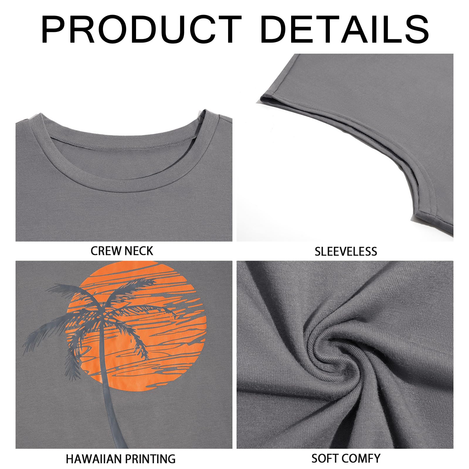 Runcati Tank Top męski bez rękawów z nadrukiem palm, koszulka na siłownię, sport, fitness, koszulka mięśniowa, luźna koszulka pod pachami, na lato, na plażę