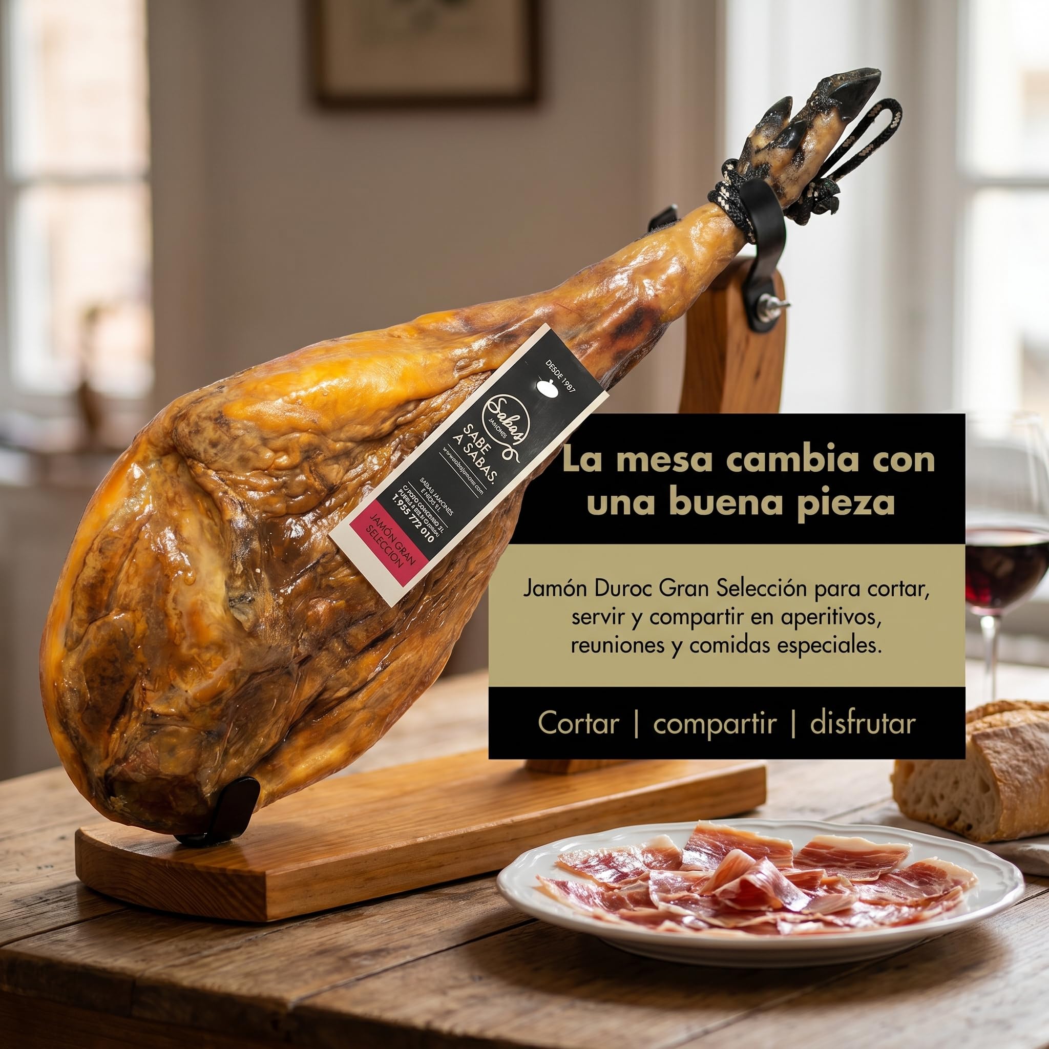 Jamon Duroc Gran Seleccion Curado 24 Meses Pieza Entera con Hueso 7 kg | Peso aproximado de siete kilos, secado lento en bodega, sin sulfitos declarados; para regalo, hosteleria, Navidad y eventos