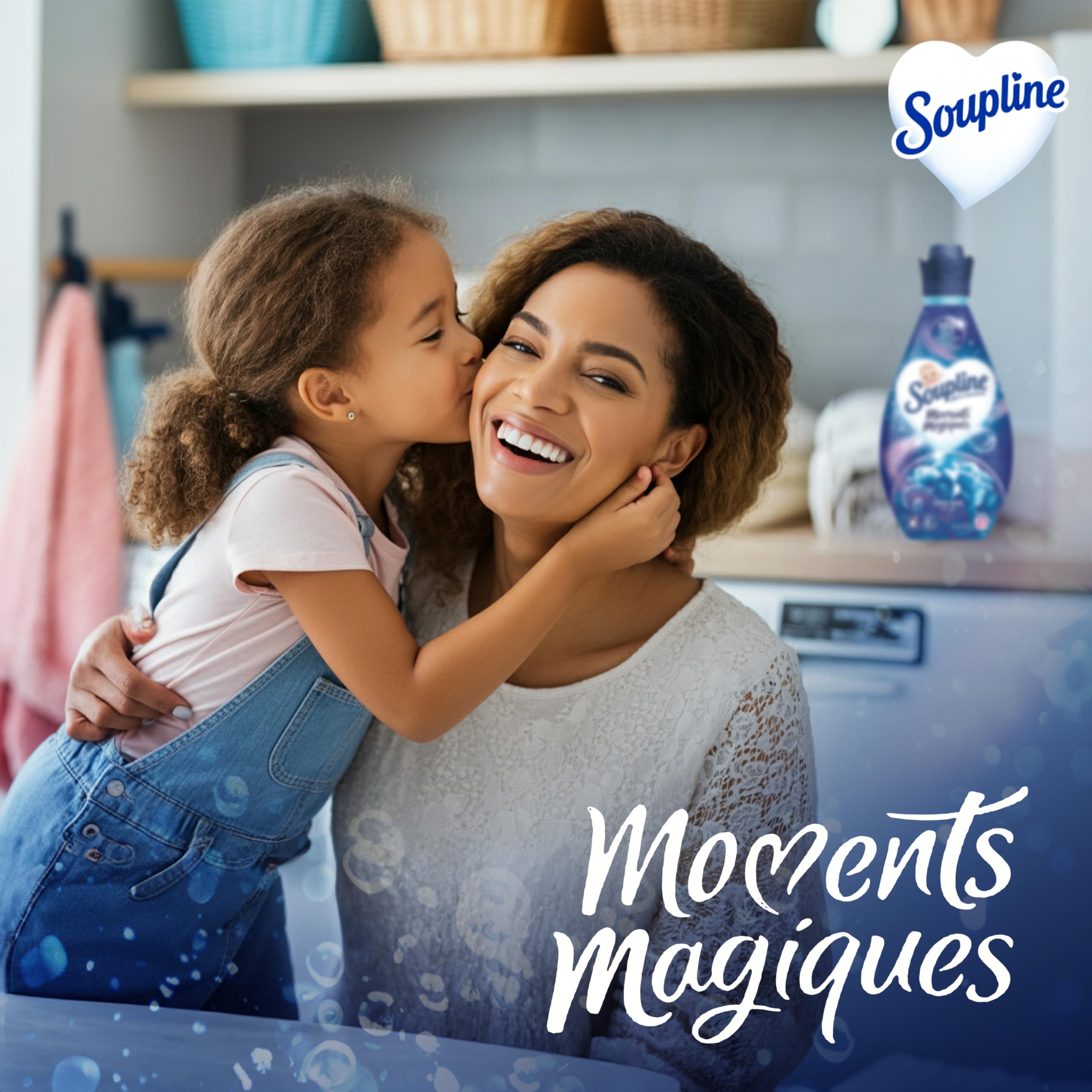 SOUPLINE - Adoucissant Concentré Soupline 3D Moments Magiques Câlin d'Amour - Formule Testée Dermatologiquement - Lot de 8 x 1,2 L