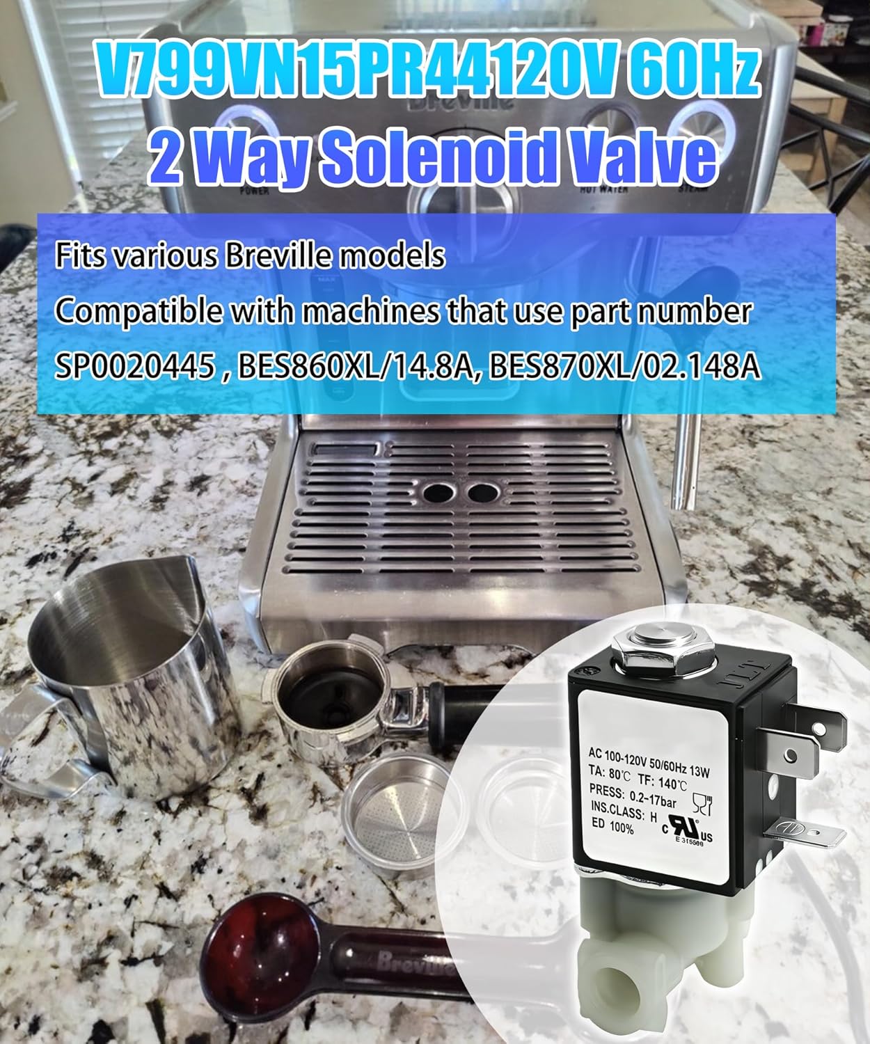 V799VN15PR44 Solenoid Valve 2 Way Fits For Breville Espresso Machines(120V 60Hz)