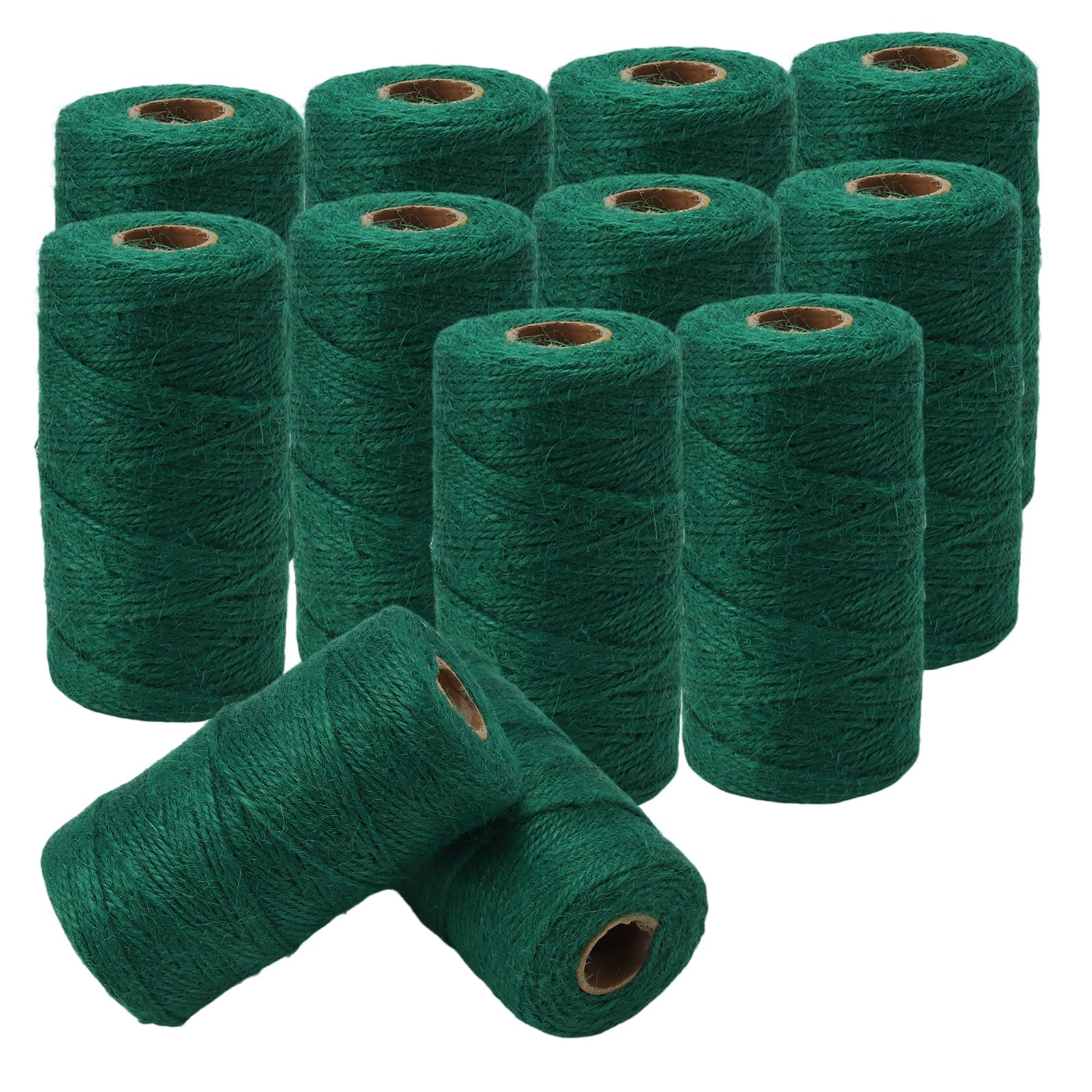 HONYUET 12 PCS Garden Twine String, 2 mm x 100m Jute String, 3 Strands Green Jute Rope for DIY Gardening, Handicraft Making, Packing