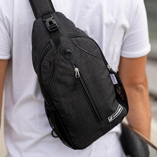 Miniatura 7 de Carrywell Mochila cruzada para viajes, senderismo, bolsa de pecho, mochila ajustable unisex, antirrobo, bolsas de hombro plegables, Negro -,