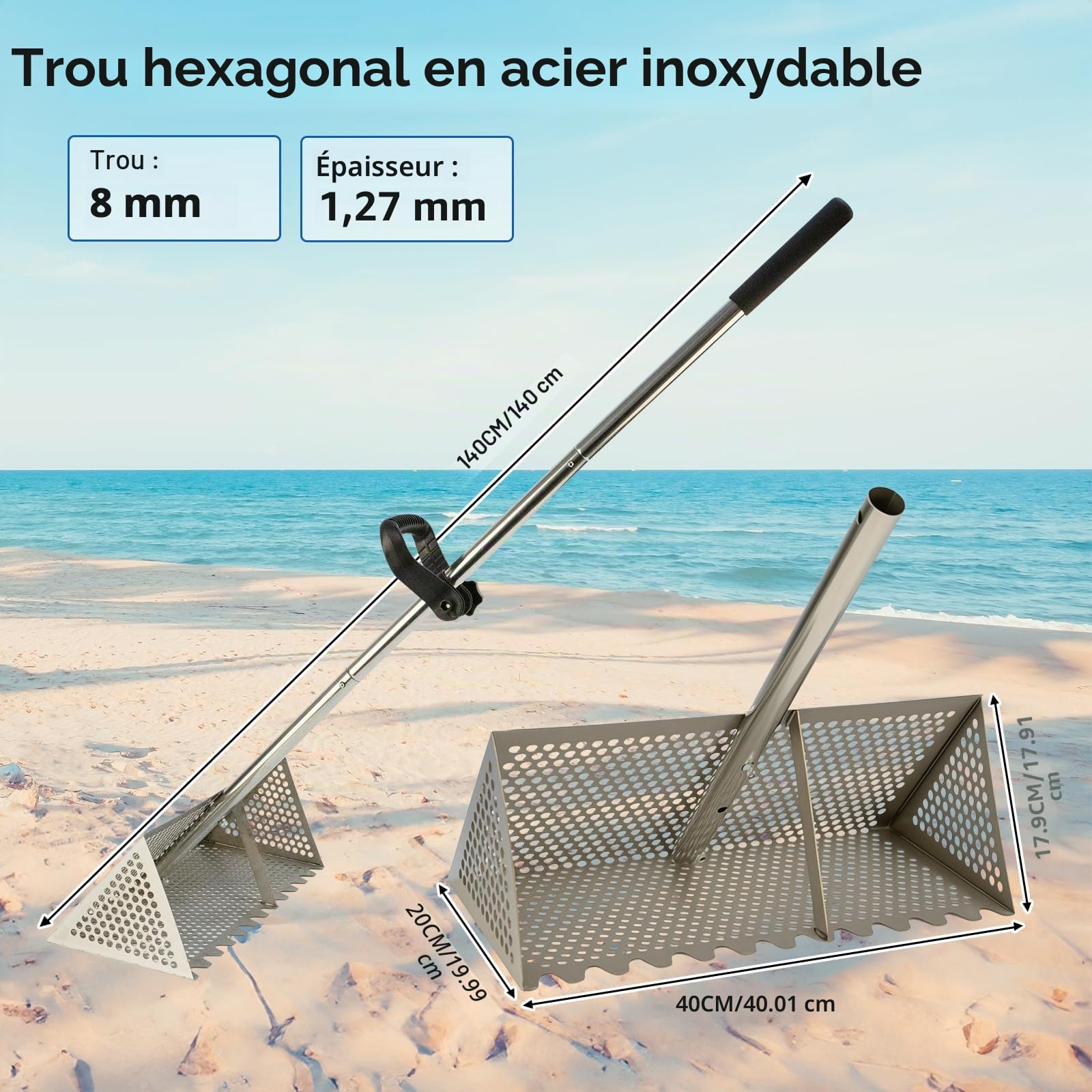 Râteau de Plage, râteau à puces de Sable, en Acier Inoxydable