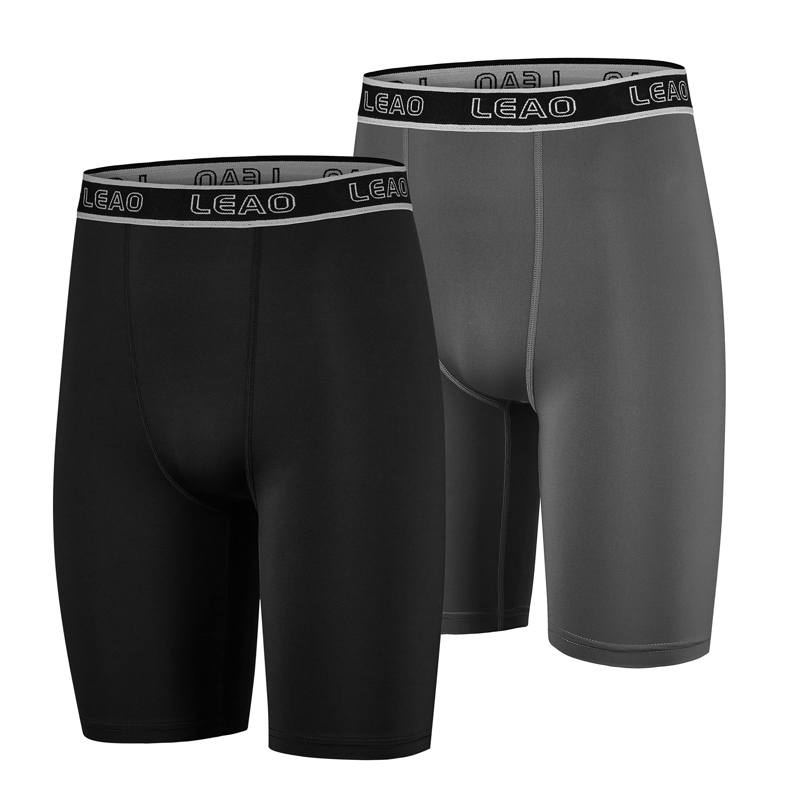 LEAO Youth Boys Compression Shorts 2-pack Performance Athletic Underwear Sports Boxer Briefs