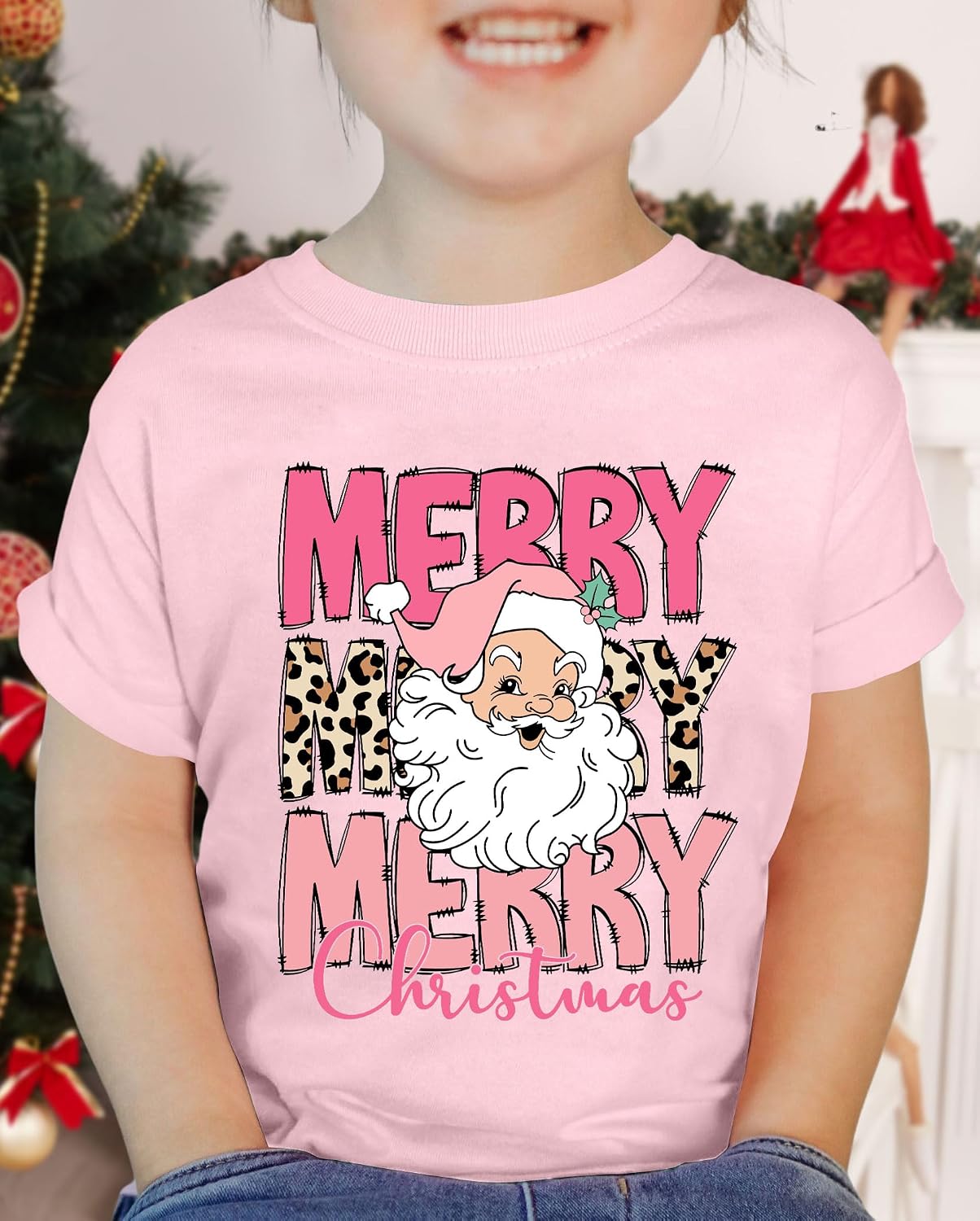 QAUN Toddler Christmas Shirt Boys Girls Santa Claus Shirts Kids Merry Christmas Tshirts Xmas Holiday Short Sleeve Tops