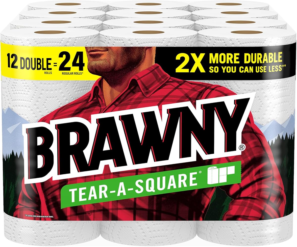 Brawny® Tear-A-Square® Paper Towels, 12 Double Rolls