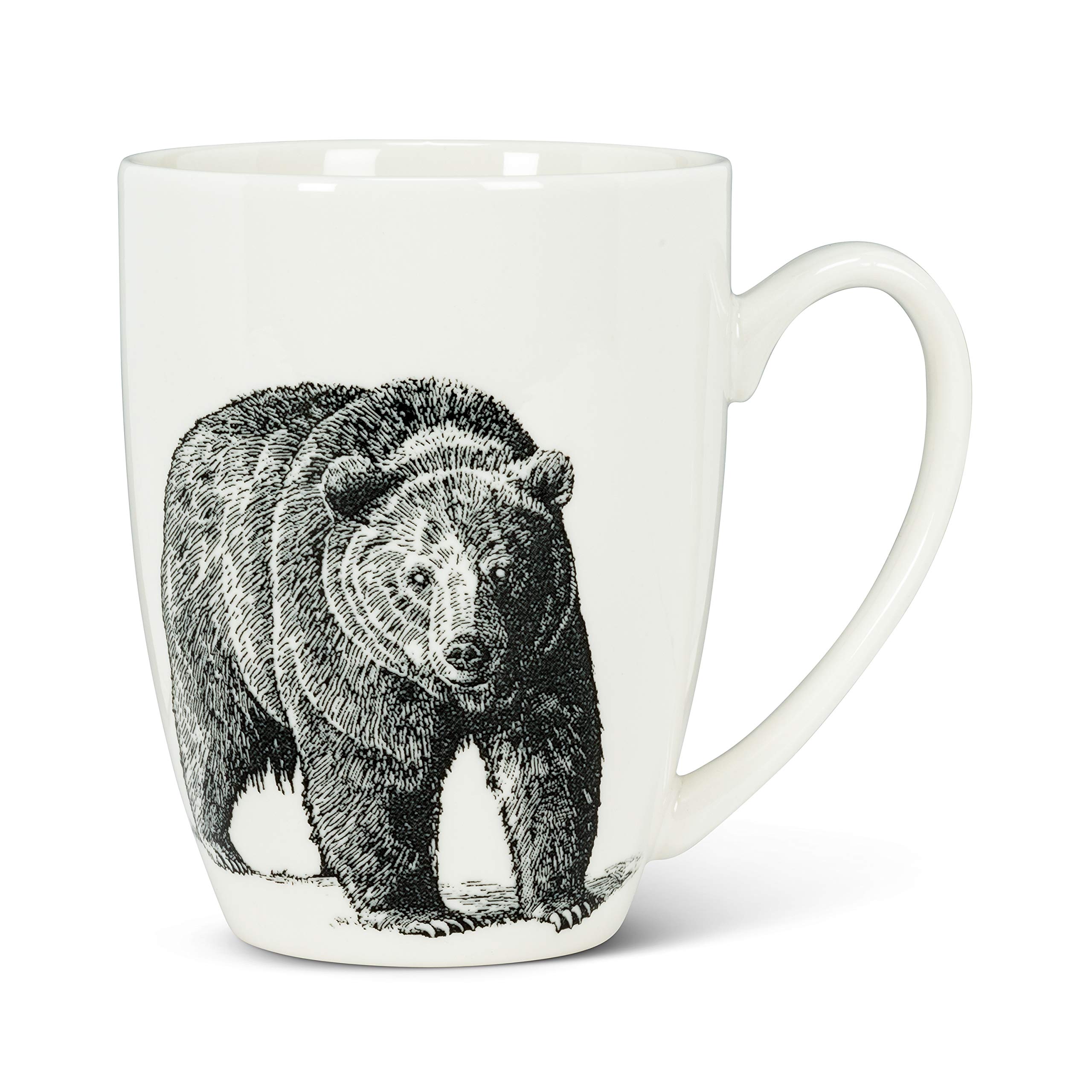 Abbott Collection 27-Sketch Pen & Ink Bear Mug-4" H(12oz), 4 inches H, Ivory/Black