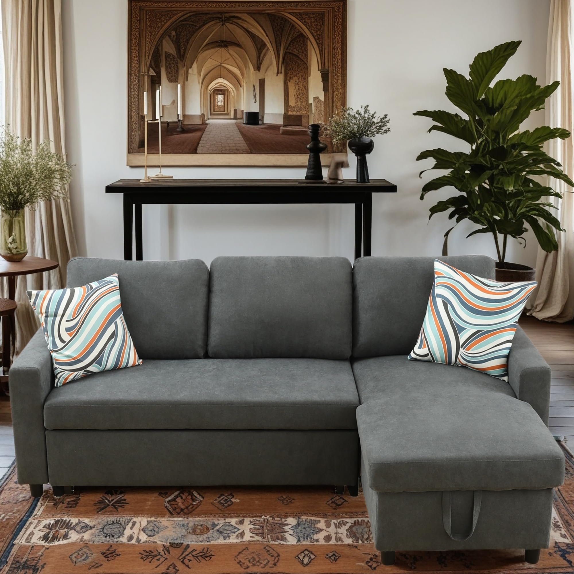 Trygoal Sleeper Sofa Couch, 2 in 1 Pull Out Couch Bed with Storage Chaise, Small L Shaped Sectional Sleeper Sofas Bed Convertible Pullout Sofa for