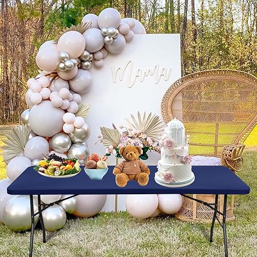 Miniatura 7 de Paquete de 6 fundas de tela elástica para mesas de 6 pies, fundas de mesa de elastano, lavables, elásticos, rectangulares, protectores para