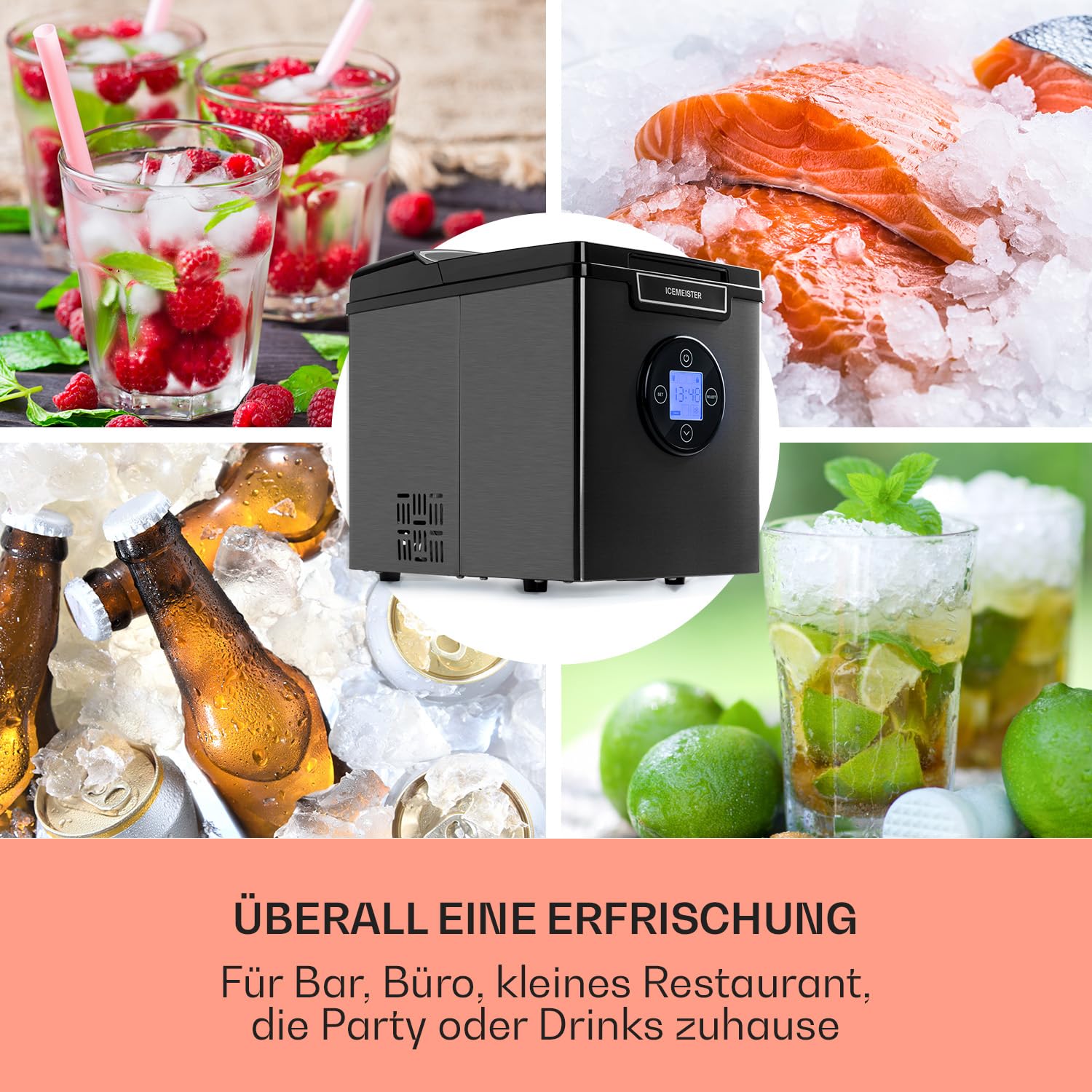 KLARSTEIN Icemeister 2G Eiswürfelmaschine, 12 kg/24 h, Produktion in 6-10 Minuten, 3 Eiswürfelgrößen, 1,8 l Wassertank, LCD-Display, Eiswürfelmaschine, Edelstahl, Dunkelgrau