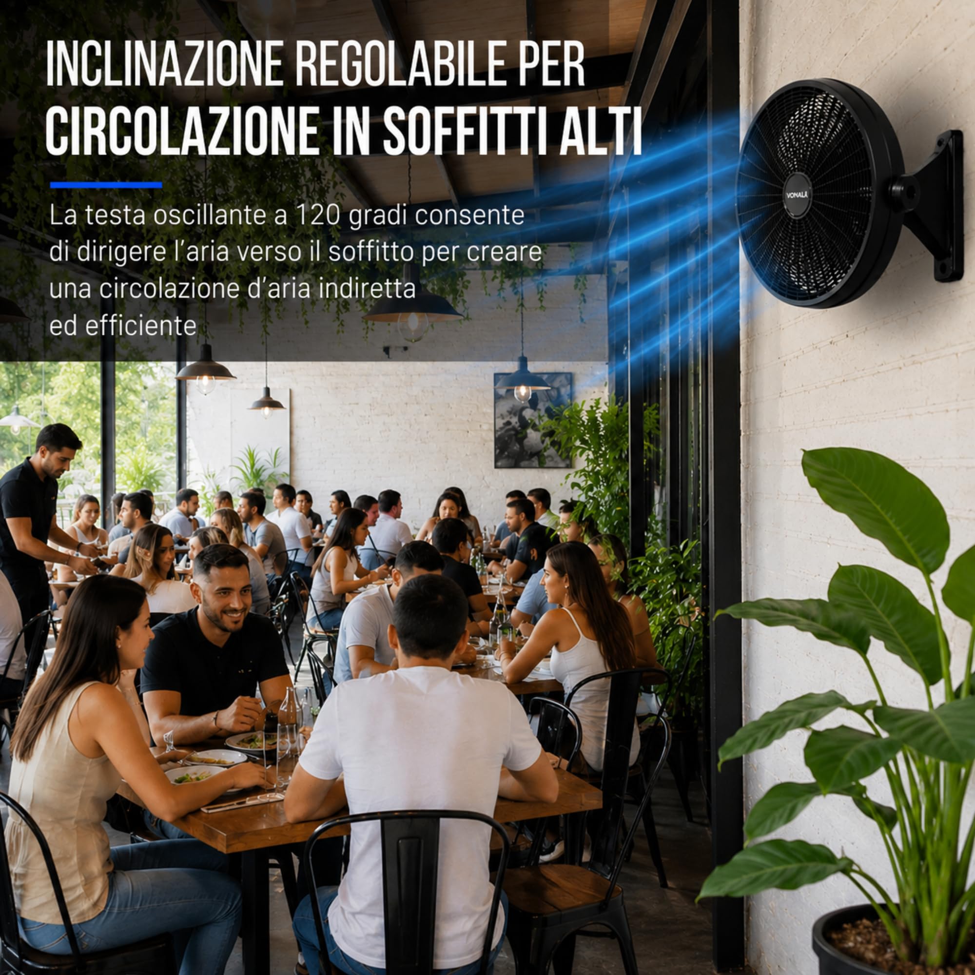 Vonala Ventilatore da pavimento e parete industriale, 100 W, potente 50 cm, silenzioso, ABS, antivibrazione, per esterni e interni, nero, potenti e silenziosi