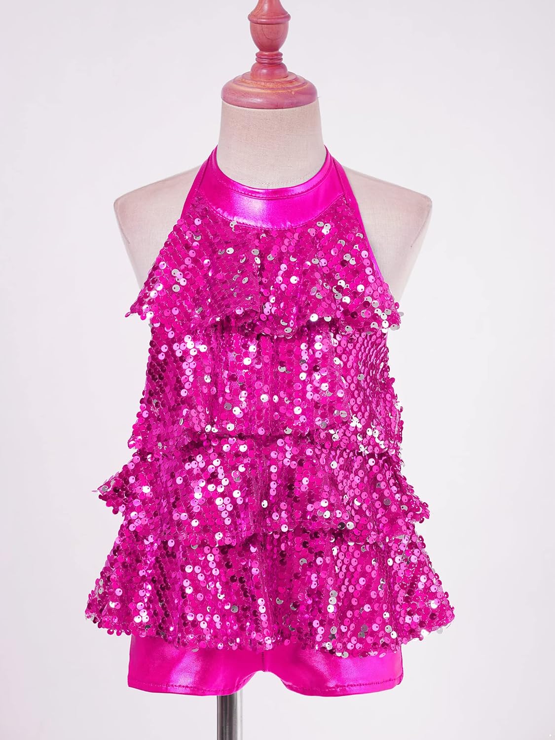 XUNZOO Kids Girls Shiny Sequins Halter Ballet Dance Leotard Latin Jazz Stage Performance Dancing Dress Outfits
