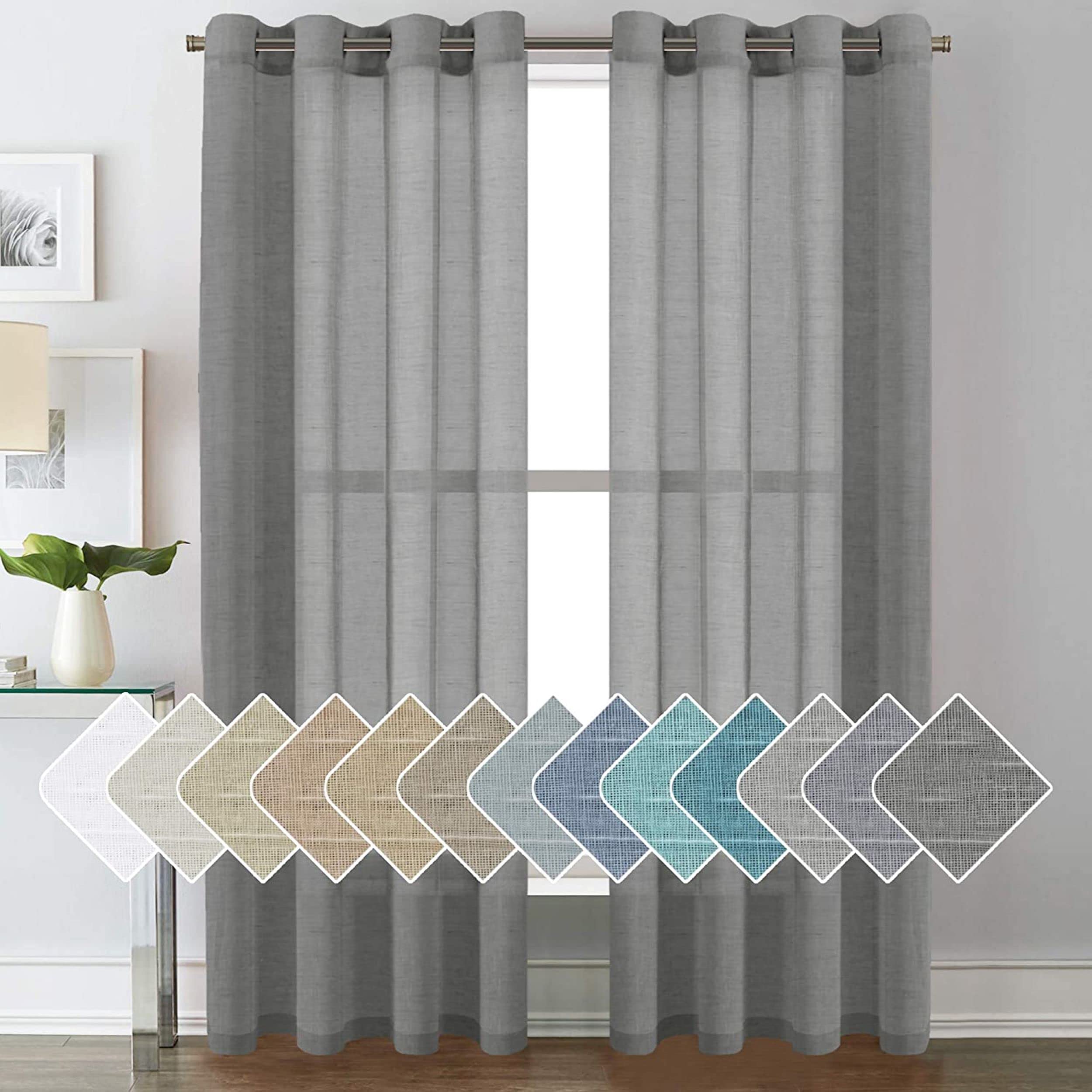 Transparent Net Plain Cotton Linen Sheer Curtains for Door 7 Feet, Dark Grey, Set of 1-image-38