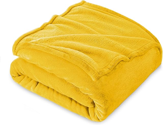 Puszysty koc XXL, 160 x 210 cm, koc polarowy na sofę, kanapę, niezwykle miękki koc polarowy jako narzuta na sofę, koc do mieszkania, żółty